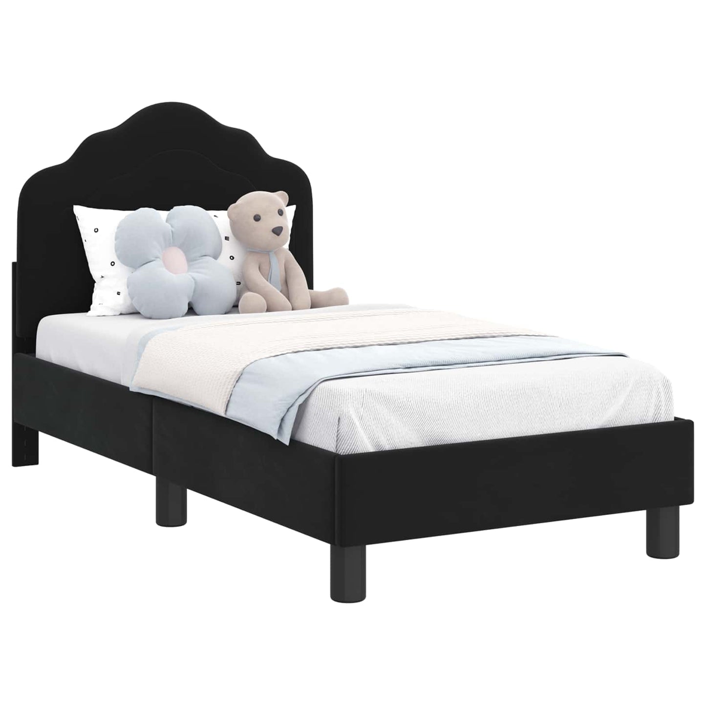 Kinderbettgestell mit Kopfteil Schwarz 70 x 140 cm Samt