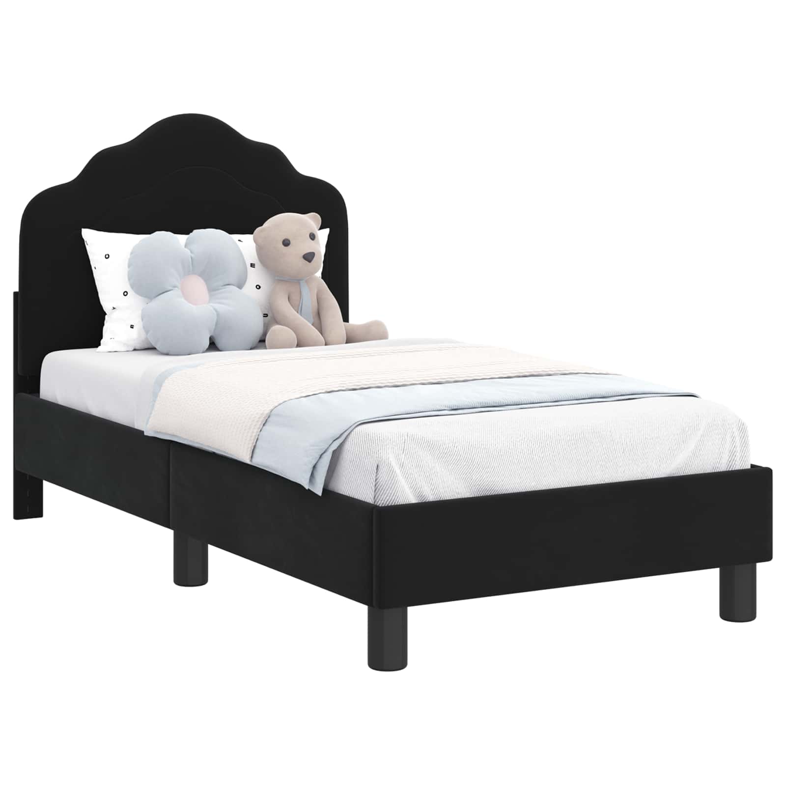 Kinderbettgestell mit Kopfteil Schwarz 70 x 140 cm Samt