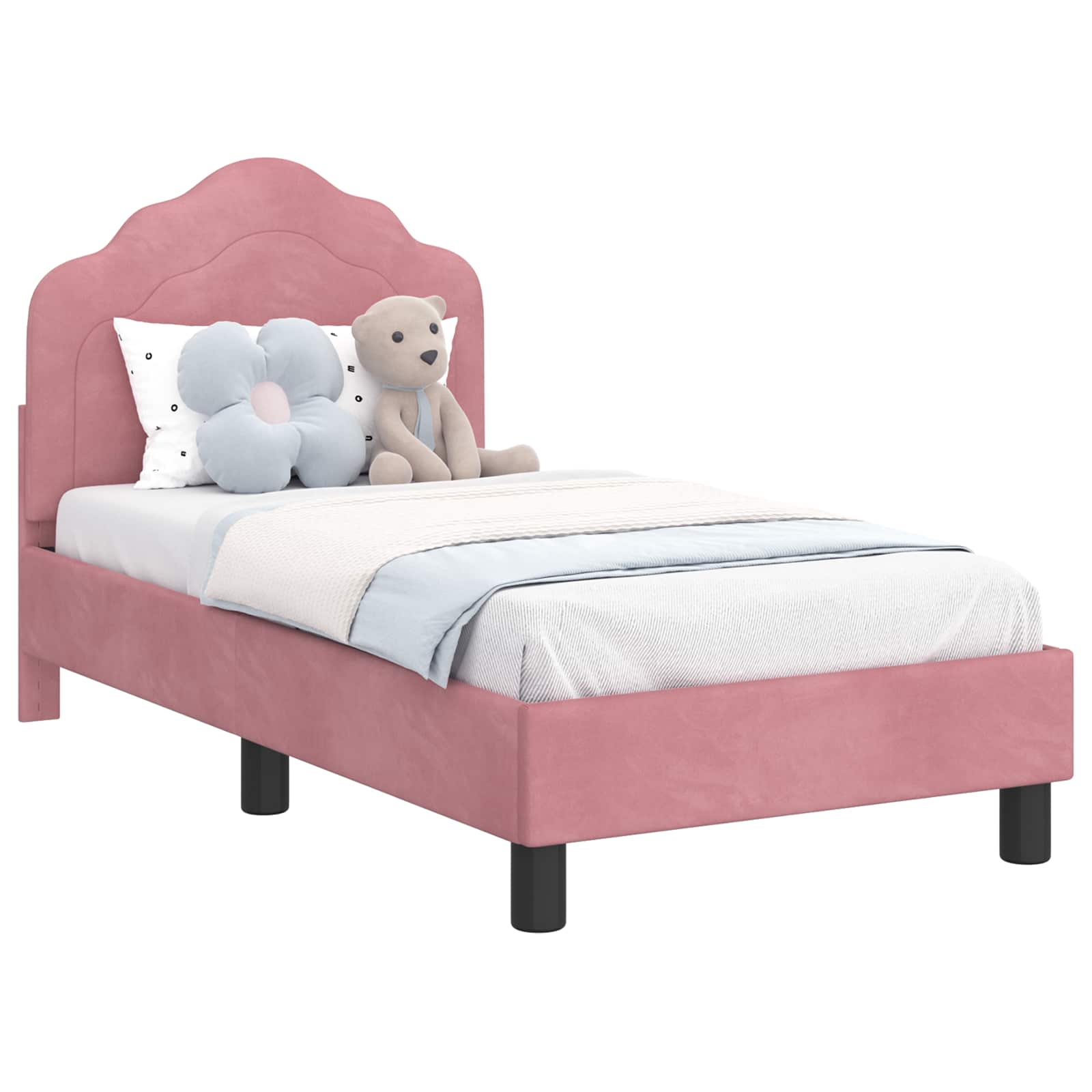 Kinderbettgestell mit Kopfteil Rosa 70 x 140 cm Samt