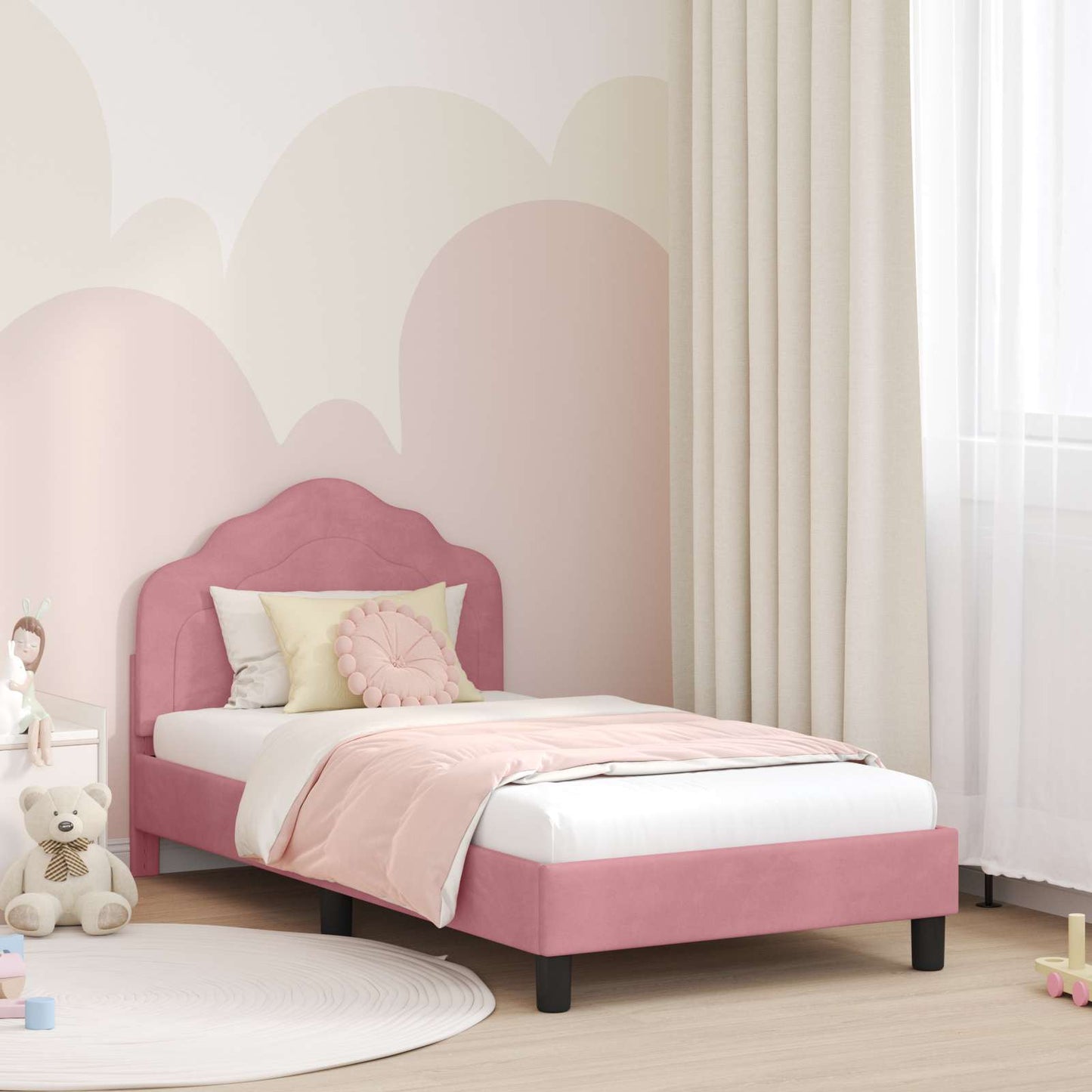 Kinderbettgestell mit Kopfteil Rosa 80 x 160 cm Samt