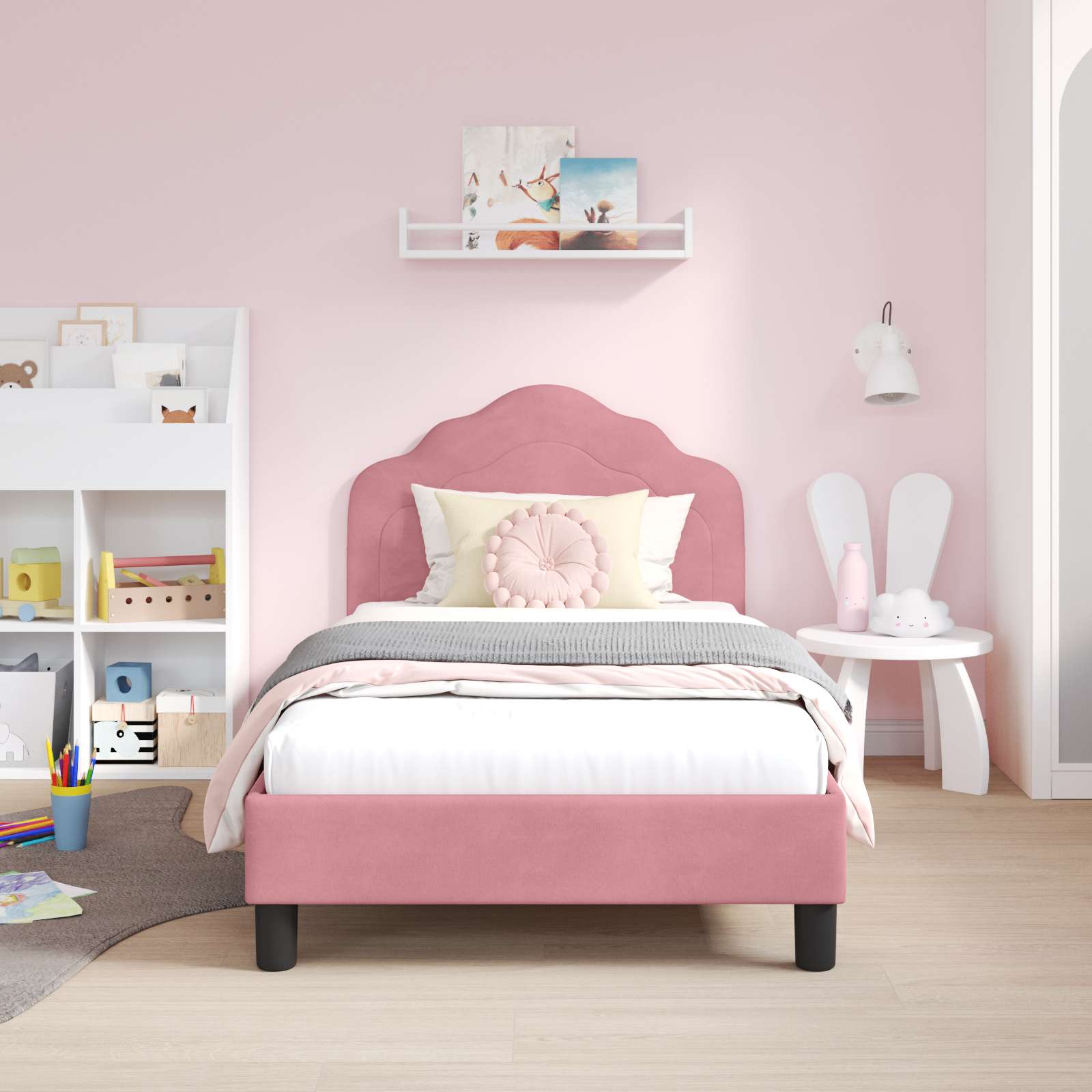 Kinderbettgestell mit Kopfteil Rosa 80 x 160 cm Samt