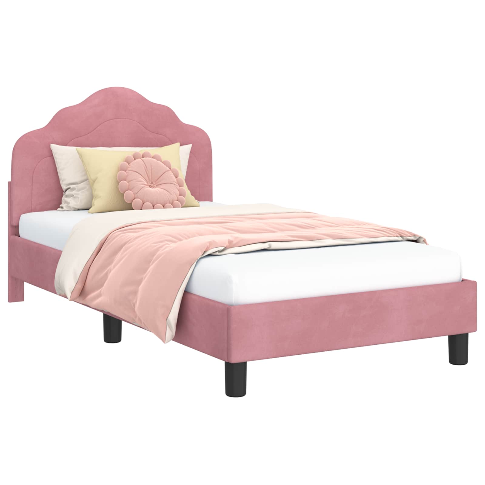 Kinderbettgestell mit Kopfteil Rosa 80 x 160 cm Samt