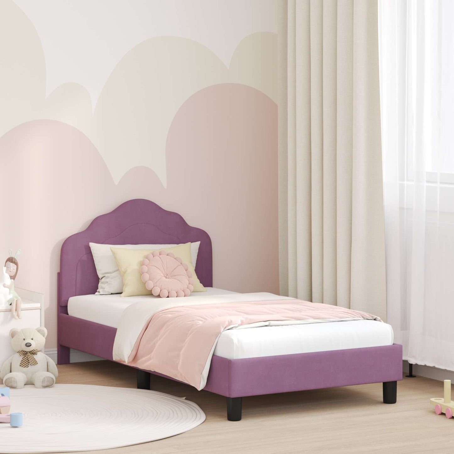 Kinderbettgestell mit Kopfteil Lila 80 x 160 cm Samt