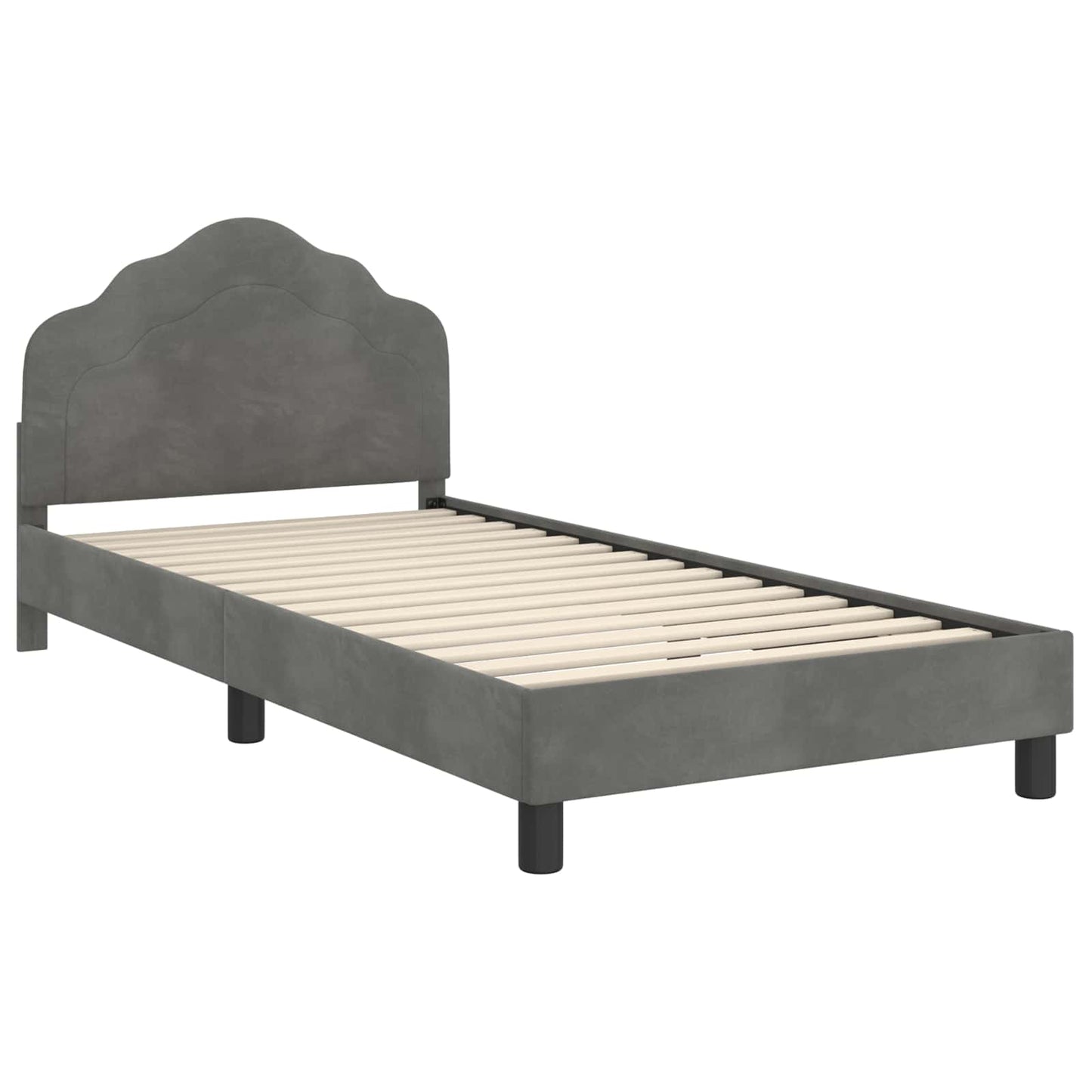 Kinderbettgestell mit Kopfteil Dunkelgrau 90 x 190 cm Samt
