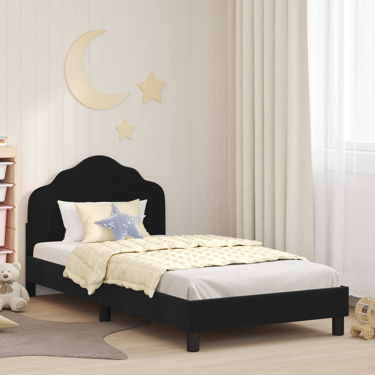 Kinderbettgestell mit Kopfteil Schwarz 90 x 190 cm Samt