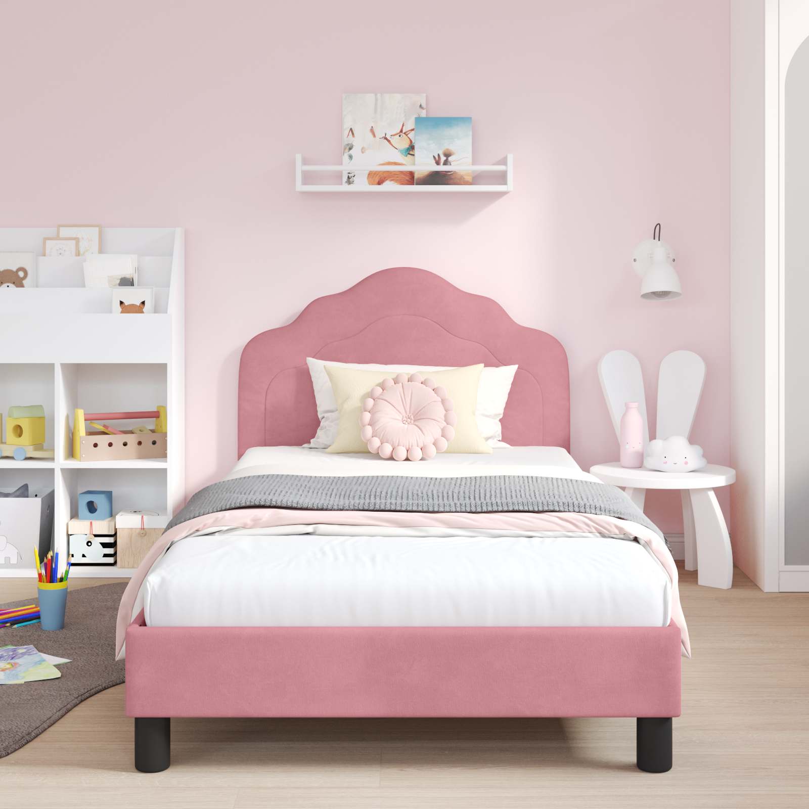 Kinderbettgestell mit Kopfteil Rosa 90 x 190 cm Samt