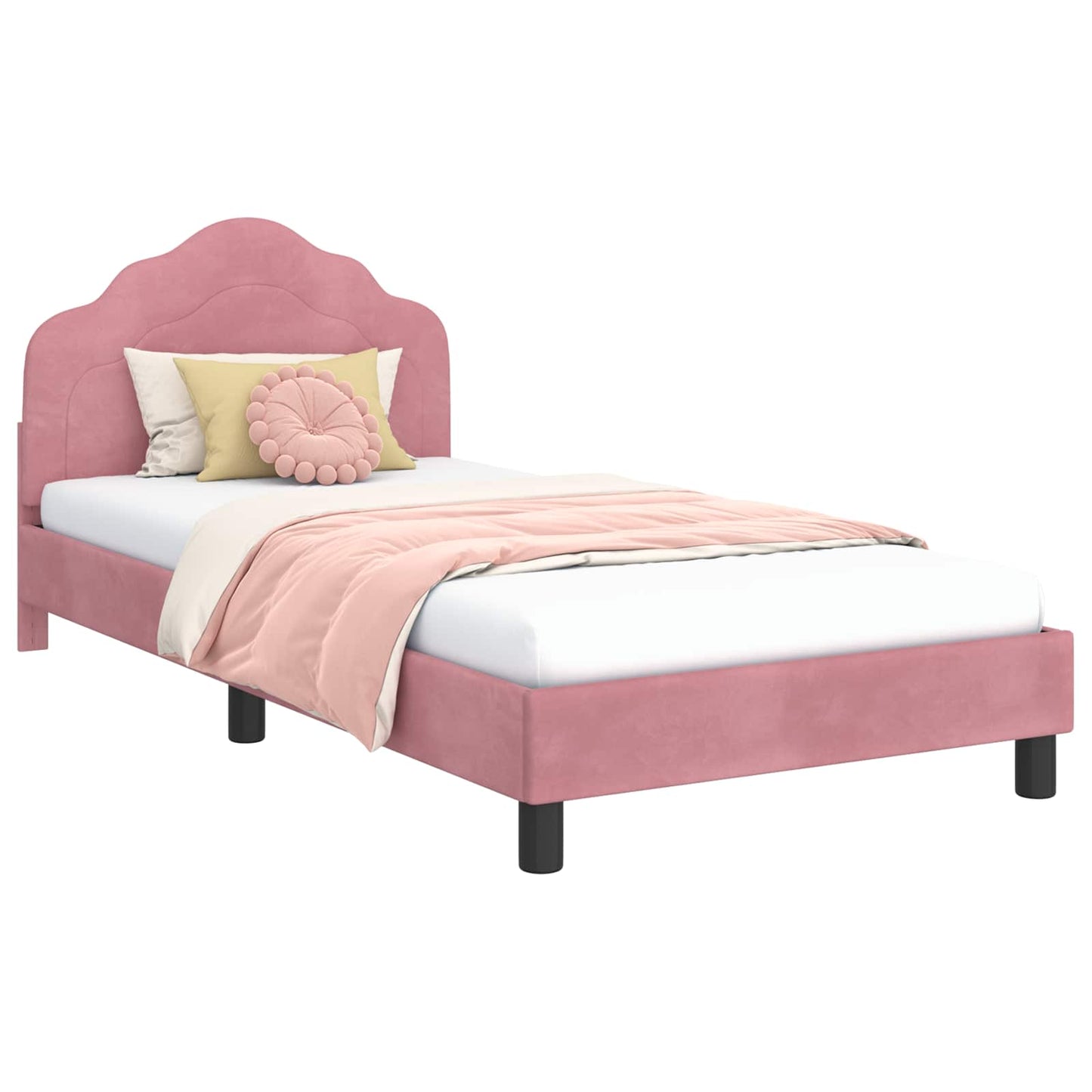 Kinderbettgestell mit Kopfteil Rosa 90 x 190 cm Samt