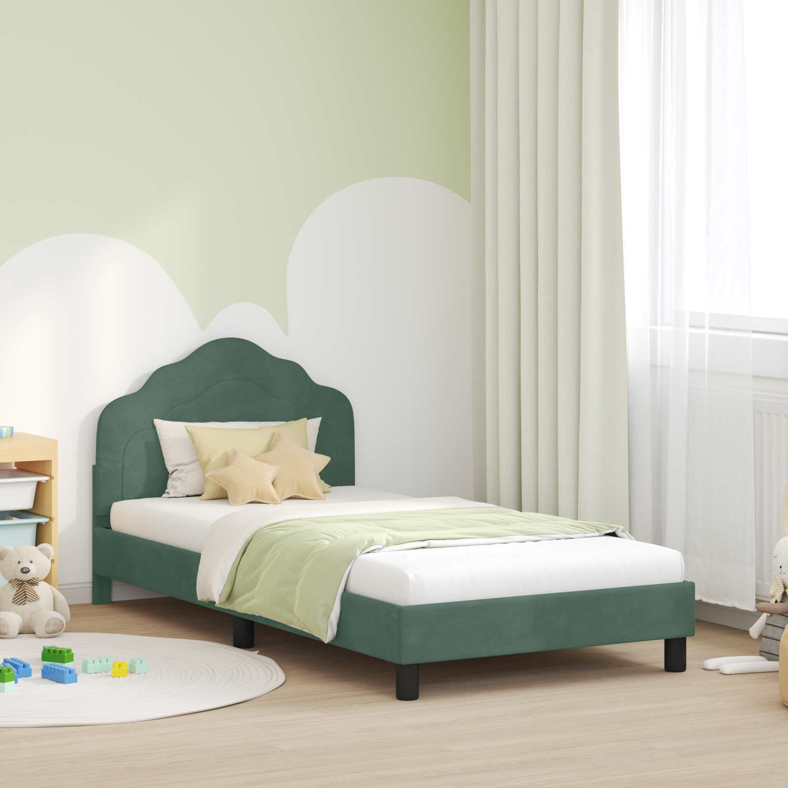 Kinderbettgestell mit Kopfteil Meergrün 90 x 190 cm Samt
