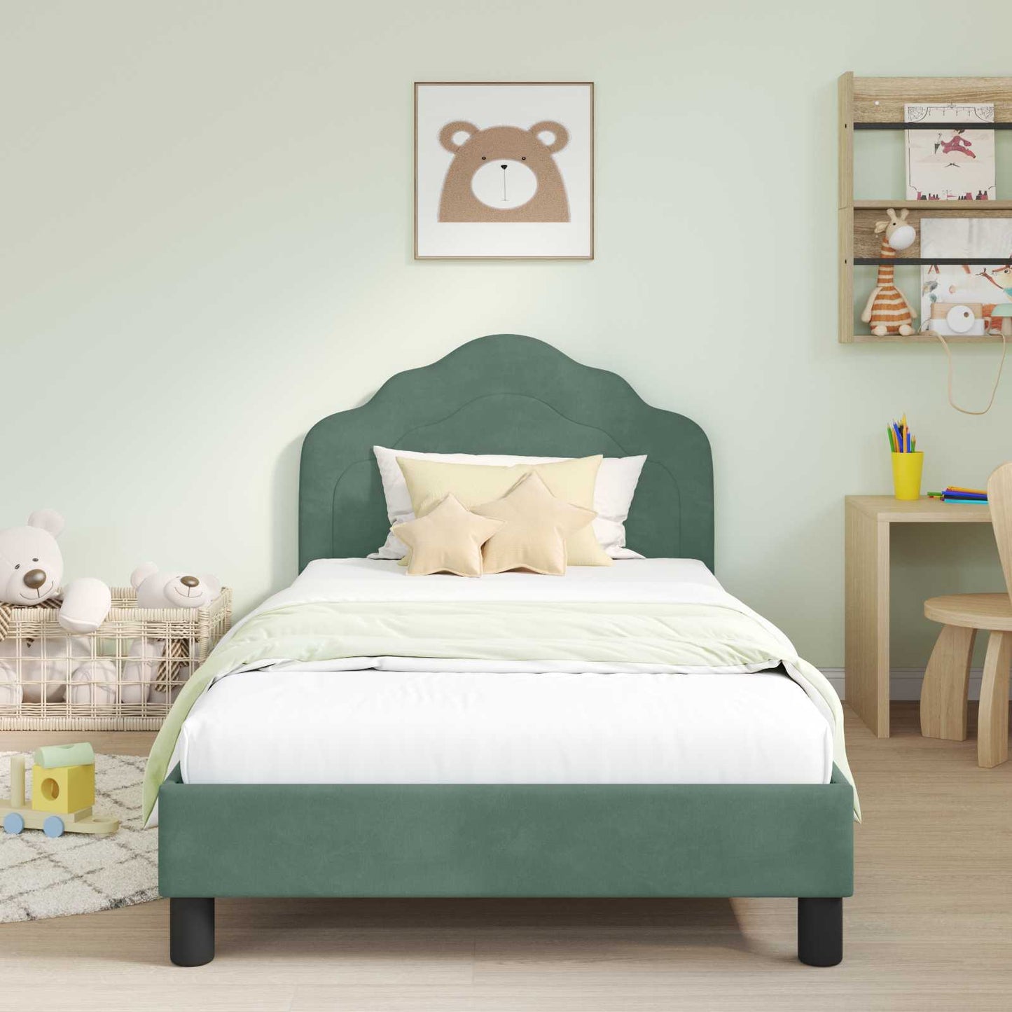 Kinderbettgestell mit Kopfteil Meergrün 90 x 190 cm Samt