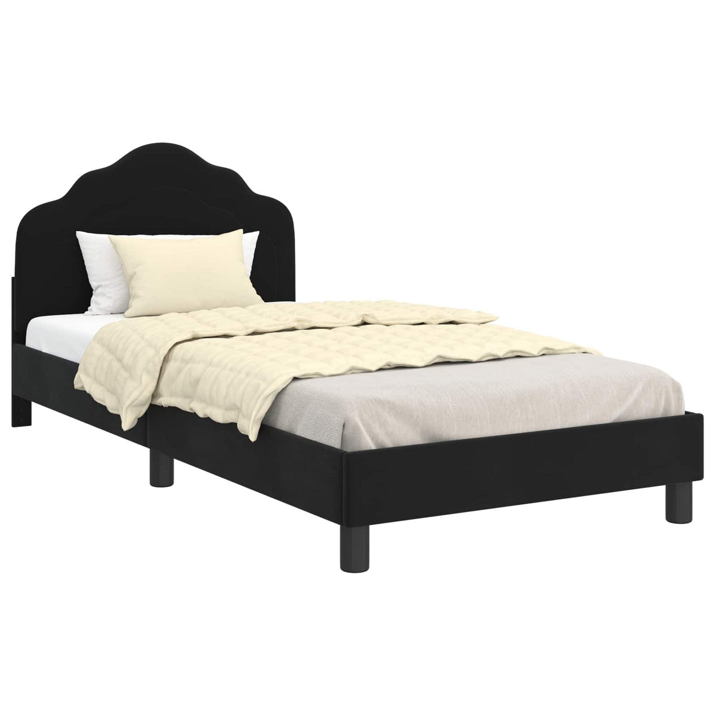 Kinderbettgestell mit Kopfteil Schwarz 90 x 200 cm Samt