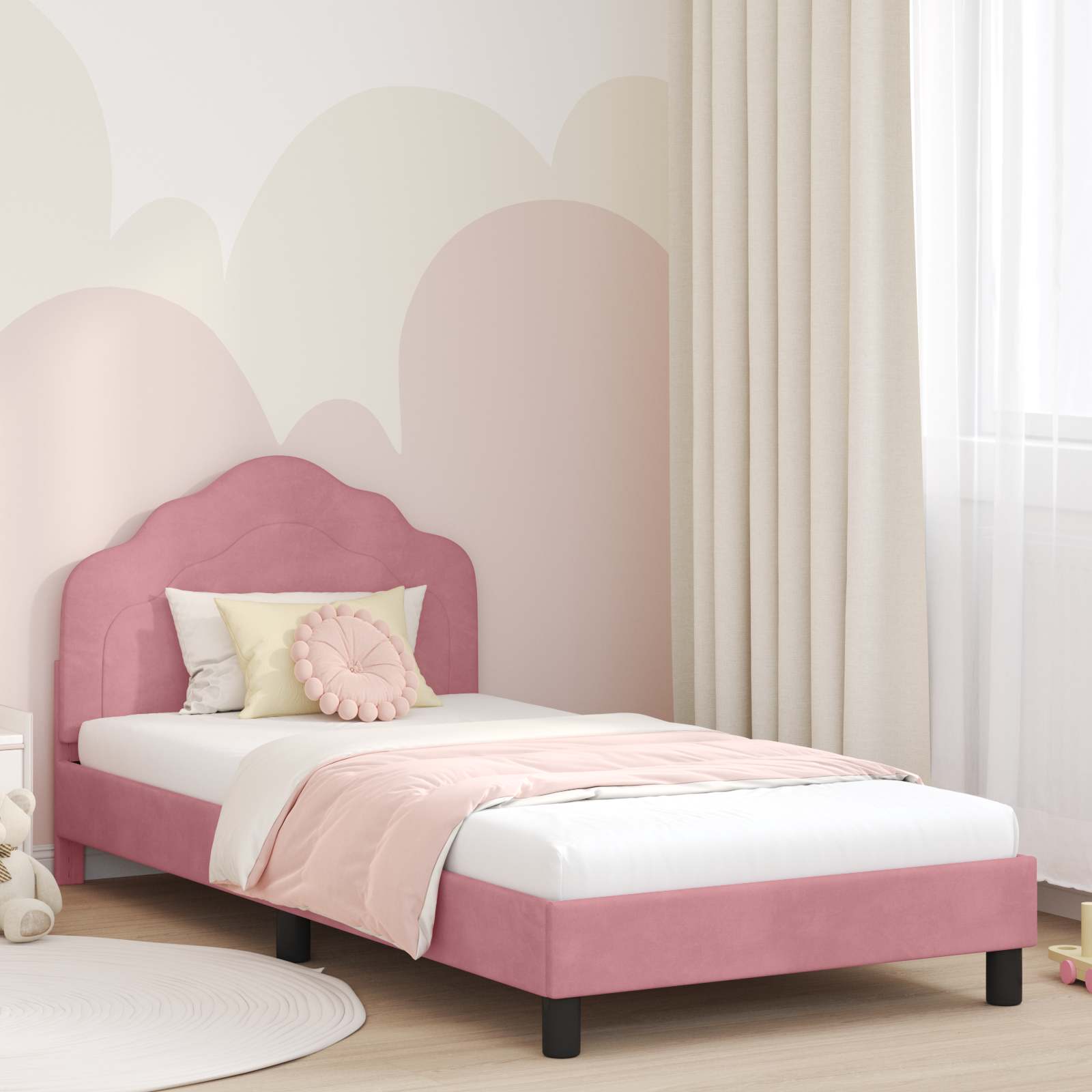Kinderbettgestell mit Kopfteil Rosa 90 x 200 cm Samt