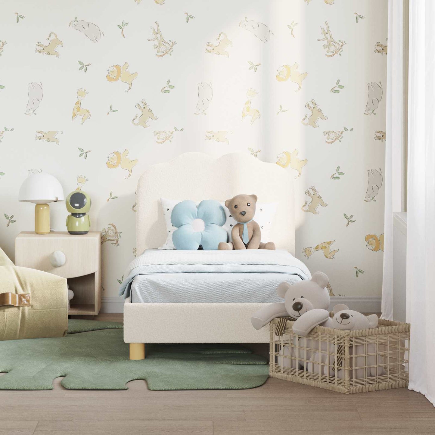 Kinderbettgestell mit Kopfteil Creme 70 x 140 cm Bouclé