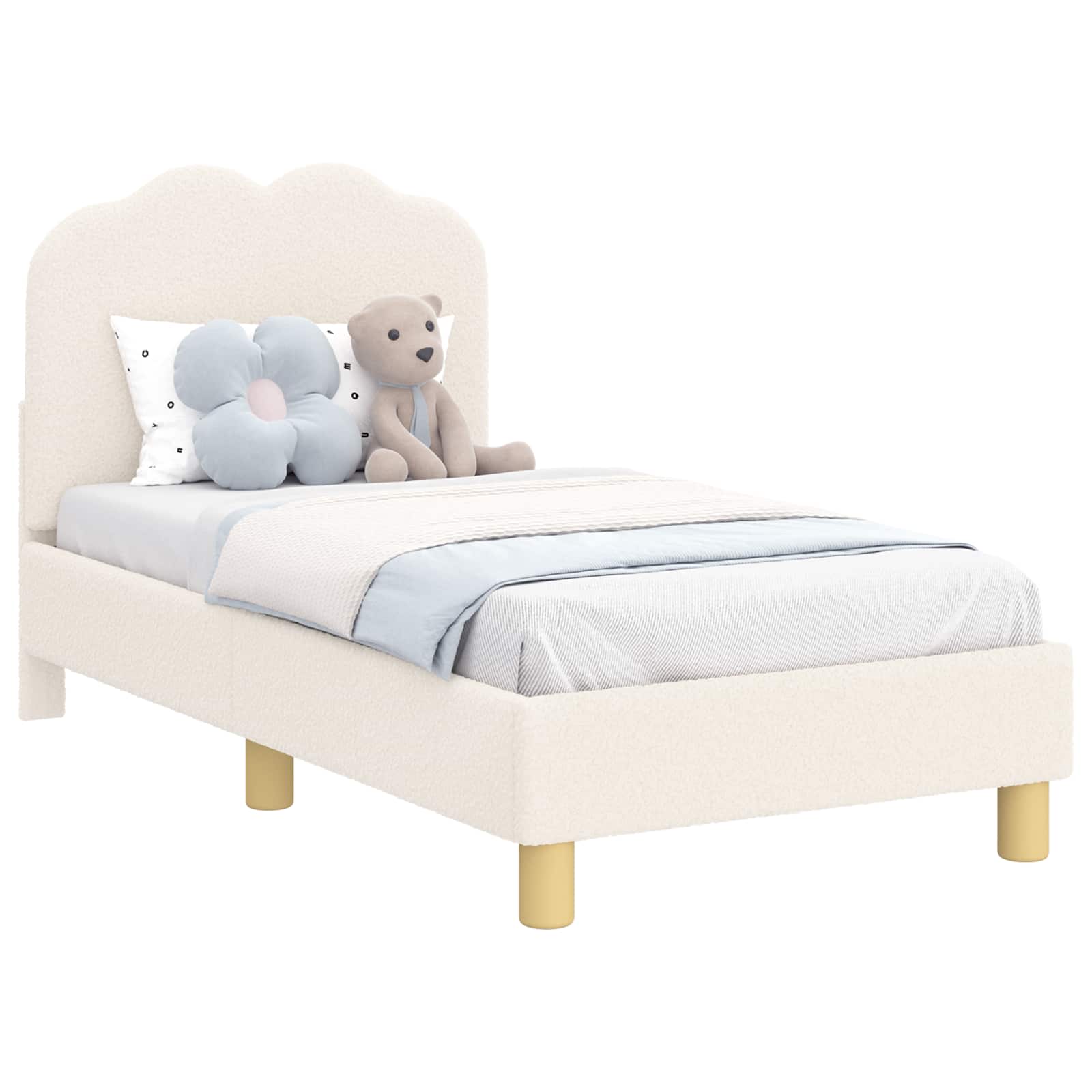 Kinderbettgestell mit Kopfteil Creme 70 x 140 cm Bouclé