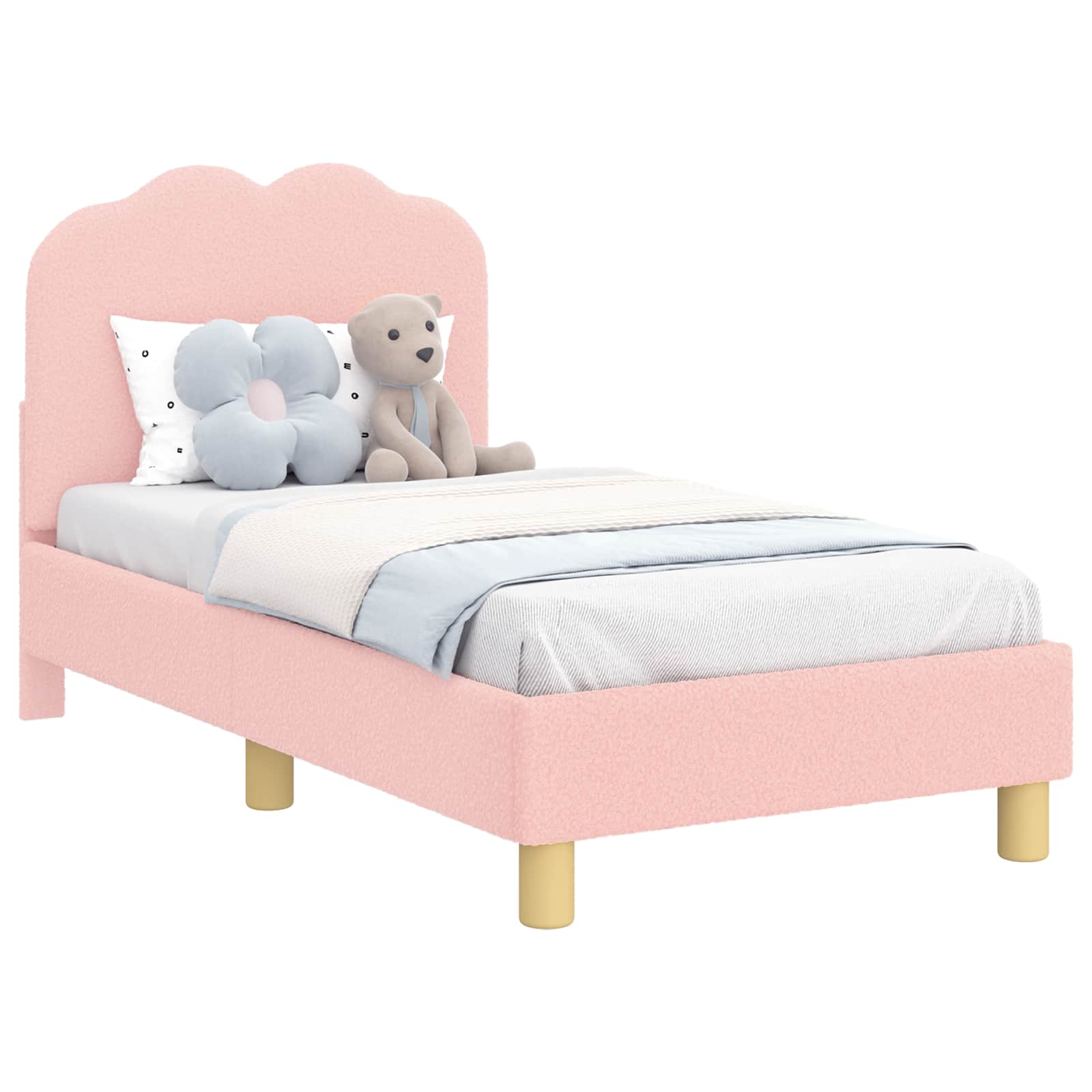 Kinderbettgestell mit Kopfteil Rosa 70 x 140 cm Bouclé