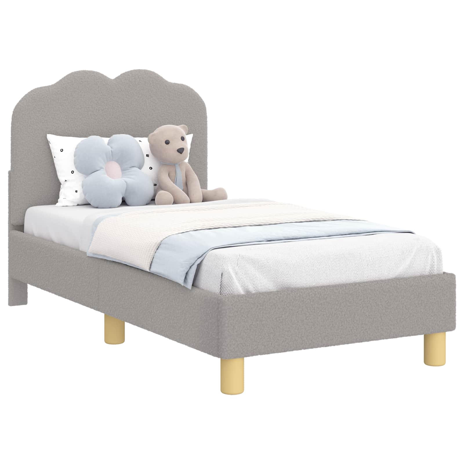 Kinderbettgestell mit Kopfteil Hellgrau 70 x 140 cm Bouclé