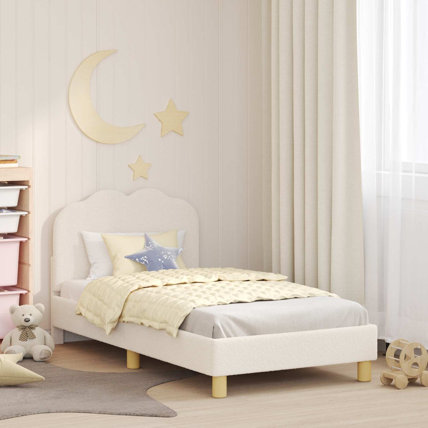 Kinderbettgestell mit Kopfteil Creme 80 x 160 cm Bouclé