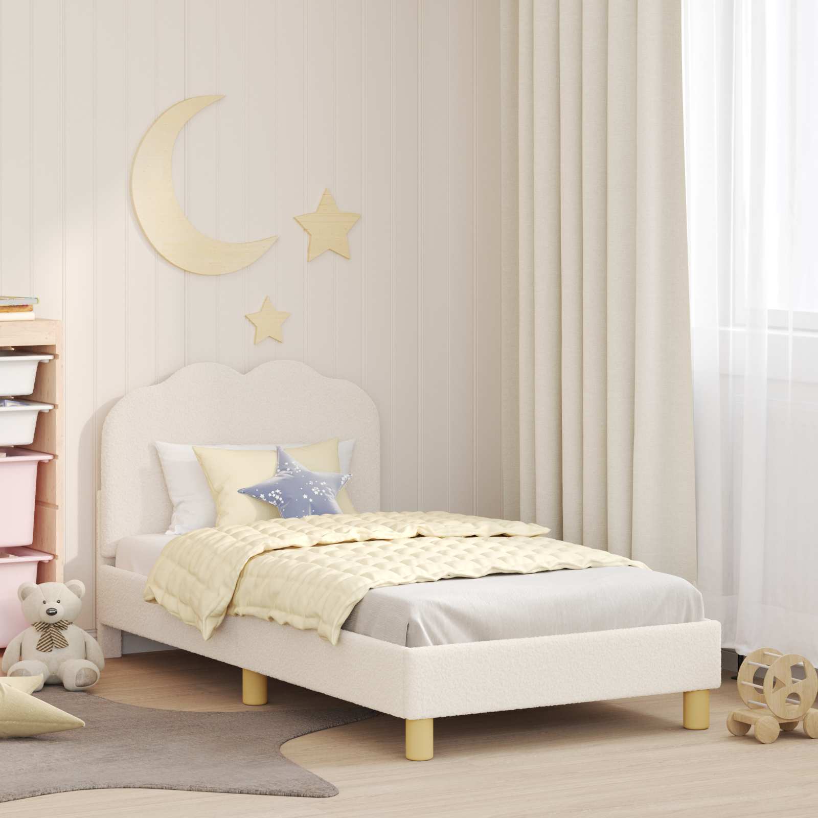 Kinderbettgestell mit Kopfteil Creme 80 x 160 cm Bouclé