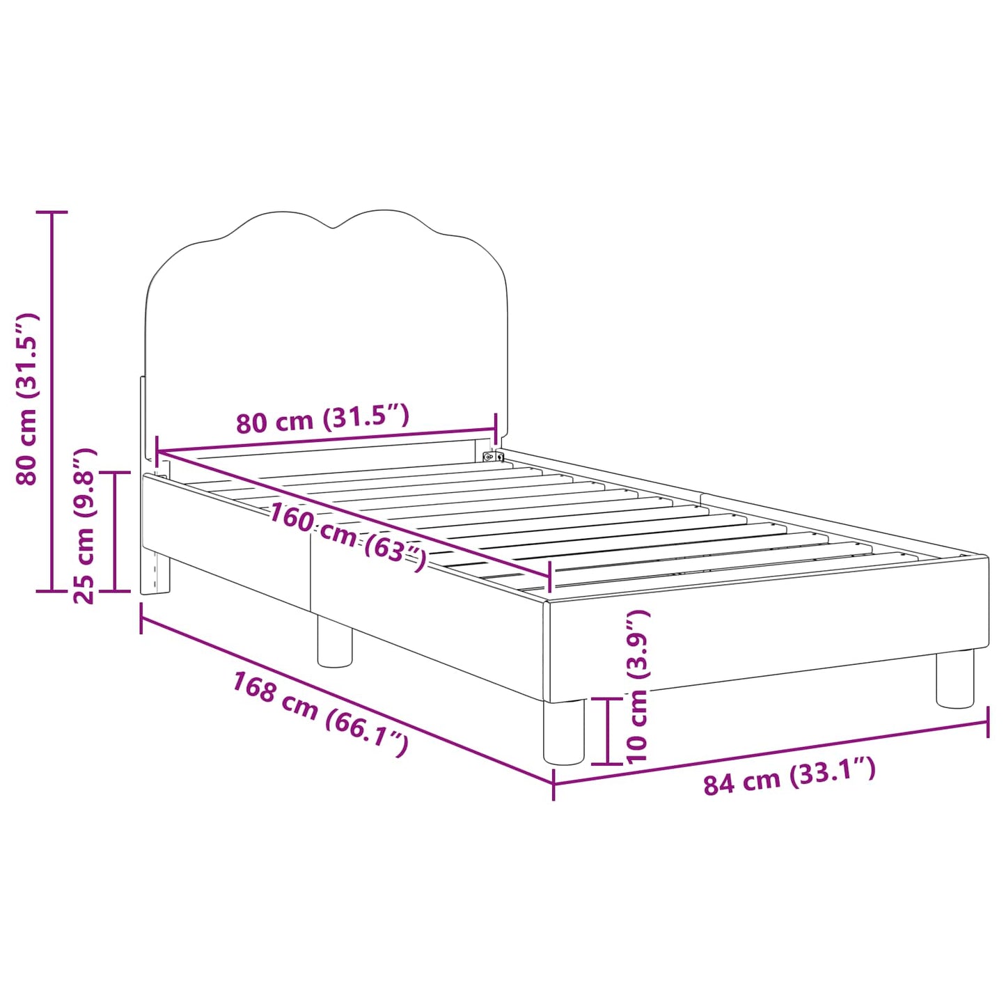 Kinderbettgestell mit Kopfteil Creme 80 x 160 cm Bouclé