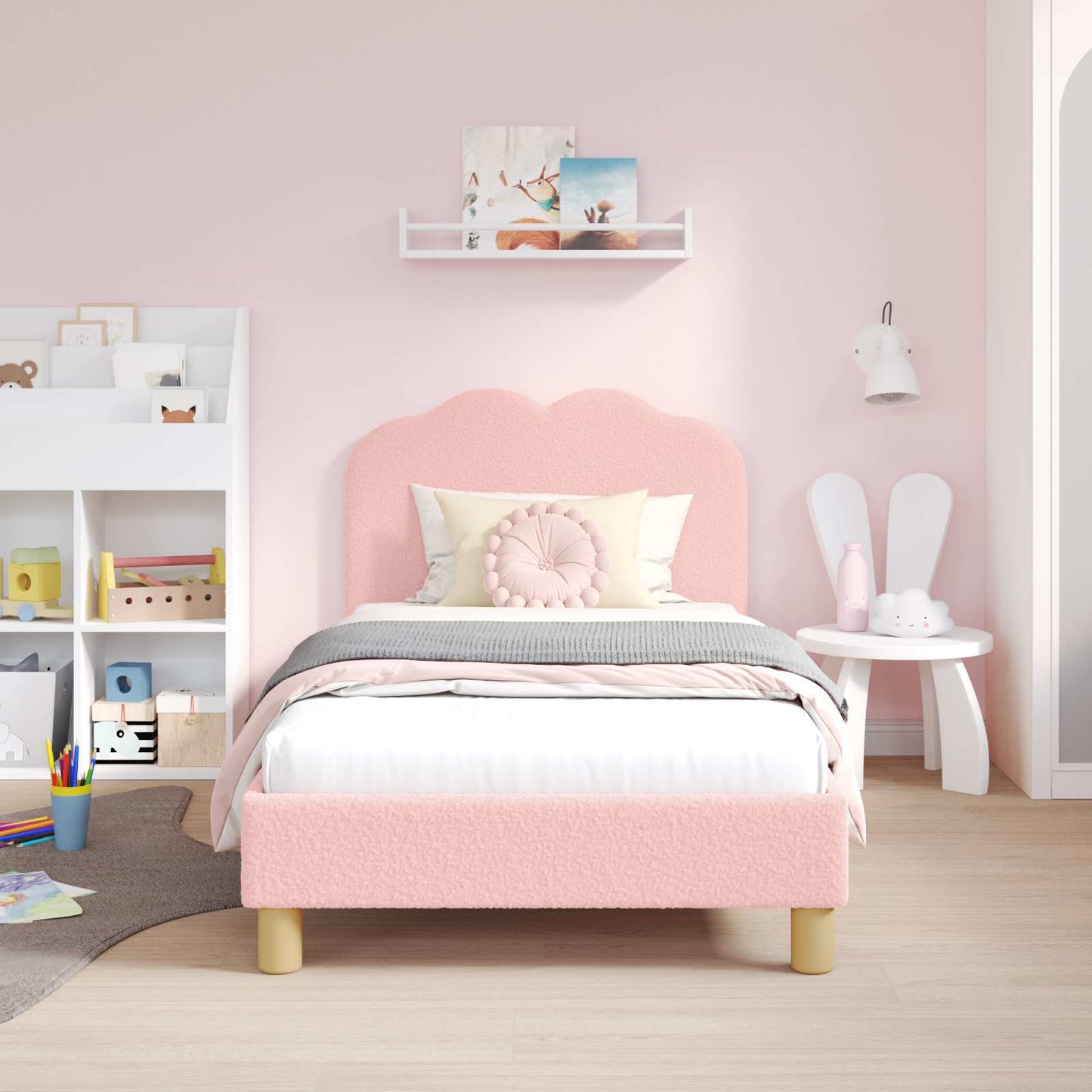 Kinderbettgestell mit Kopfteil Rosa 80 x 160 cm Bouclé