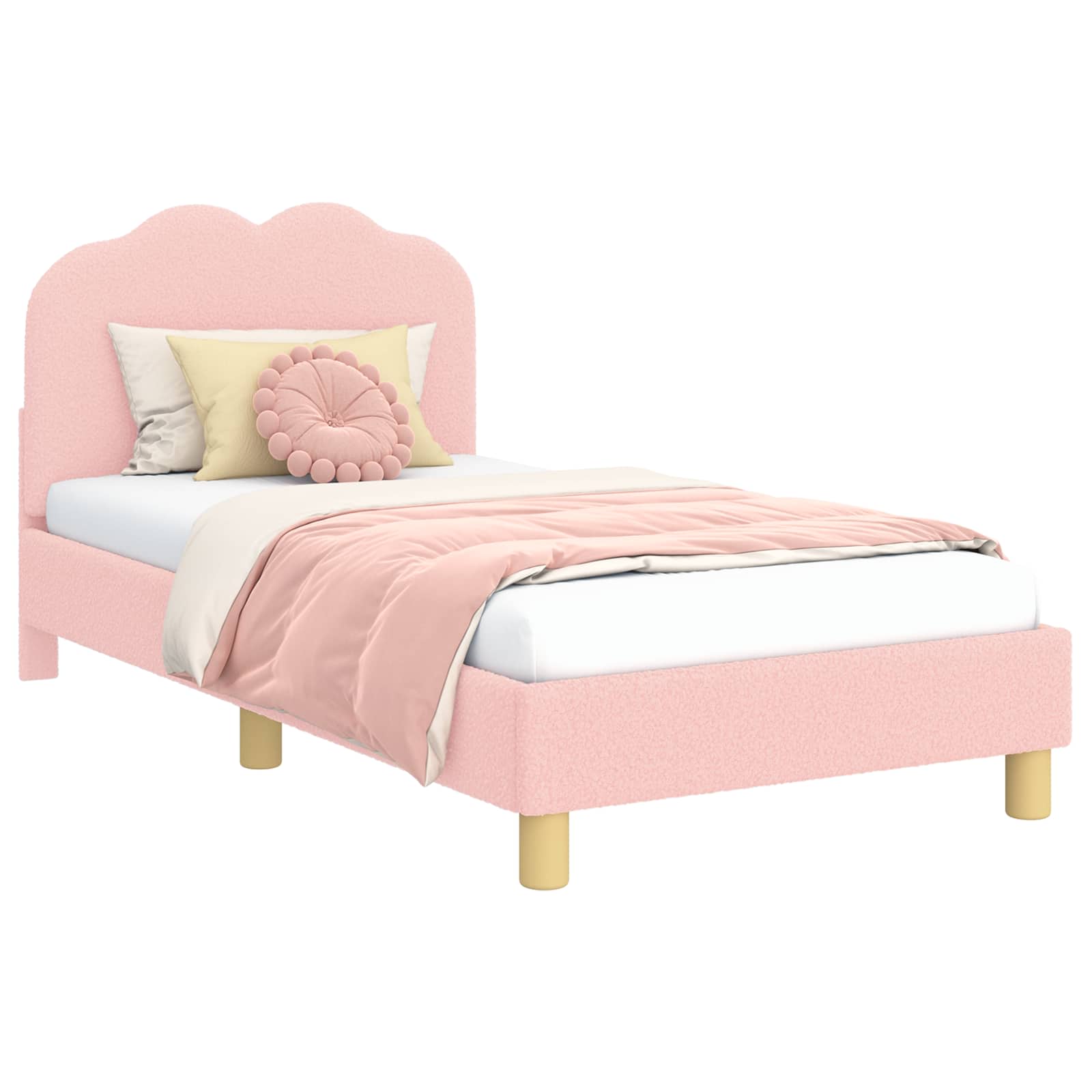 Kinderbettgestell mit Kopfteil Rosa 80 x 160 cm Bouclé