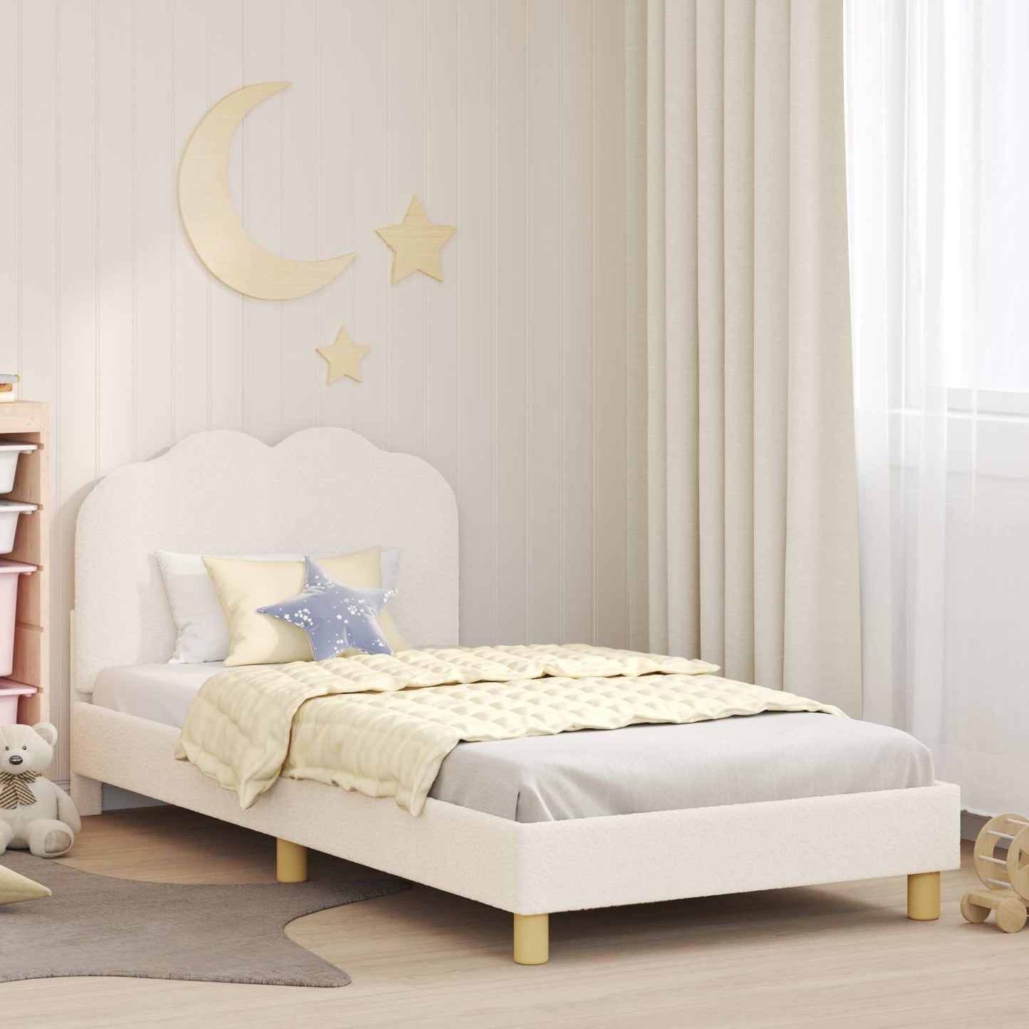 Kinderbettgestell mit Kopfteil Creme 80 x 200 cm Bouclé