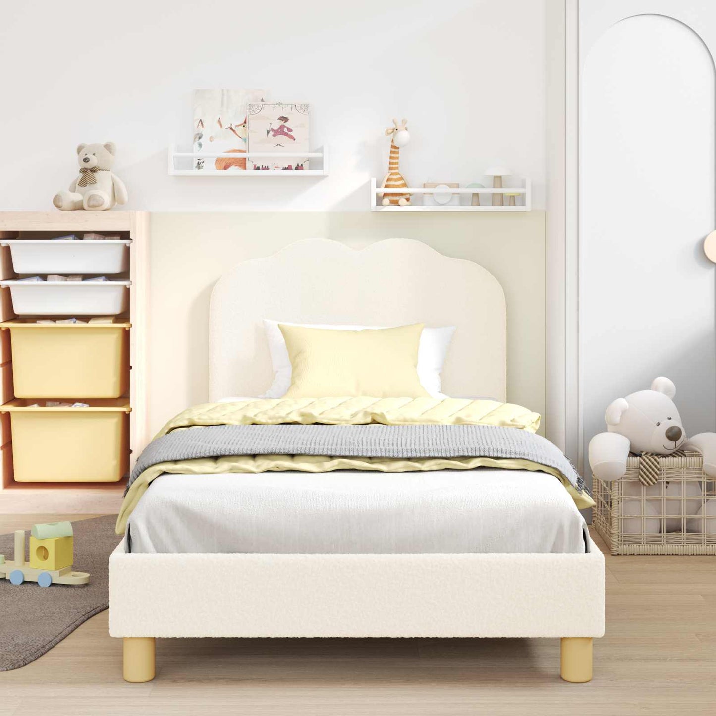 Kinderbettgestell mit Kopfteil Creme 80 x 200 cm Bouclé