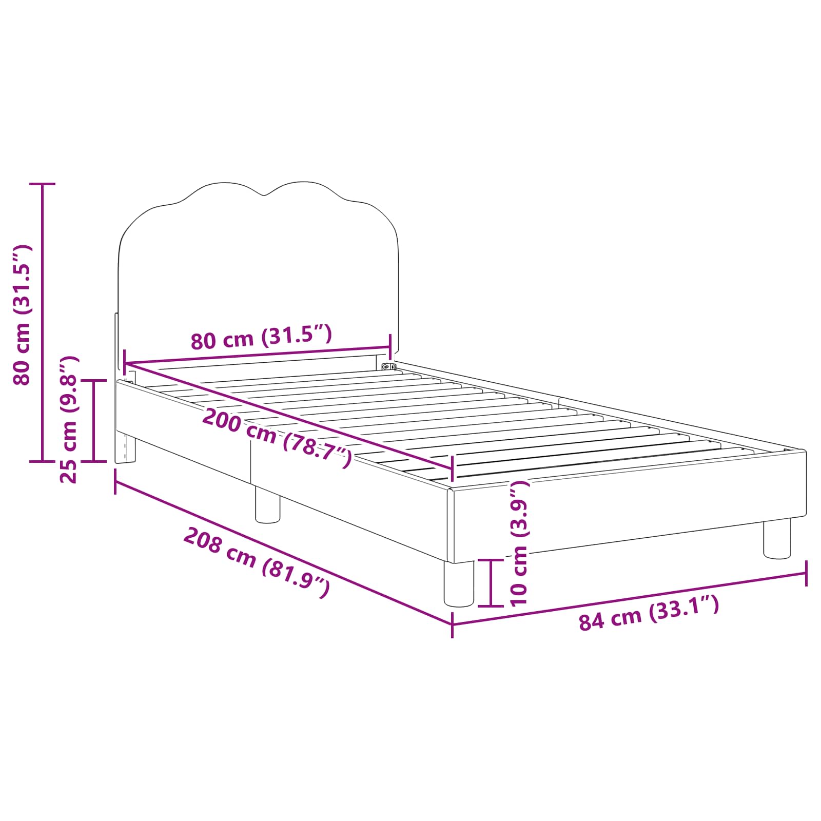 Kinderbettgestell mit Kopfteil Creme 80 x 200 cm Bouclé