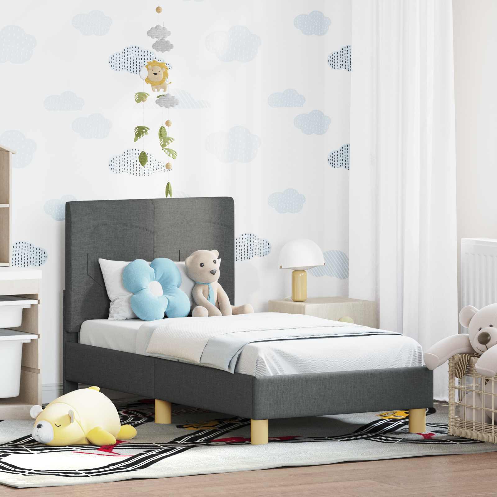 Kinderbettgestell mit Kopfteil Dunkelgrau 70 x 140 cm Stoff