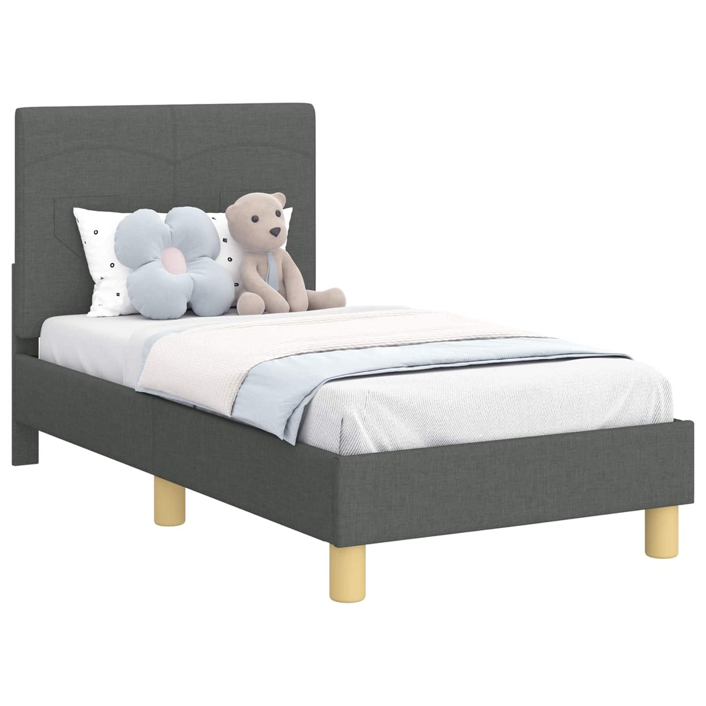 Kinderbettgestell mit Kopfteil Dunkelgrau 70 x 140 cm Stoff