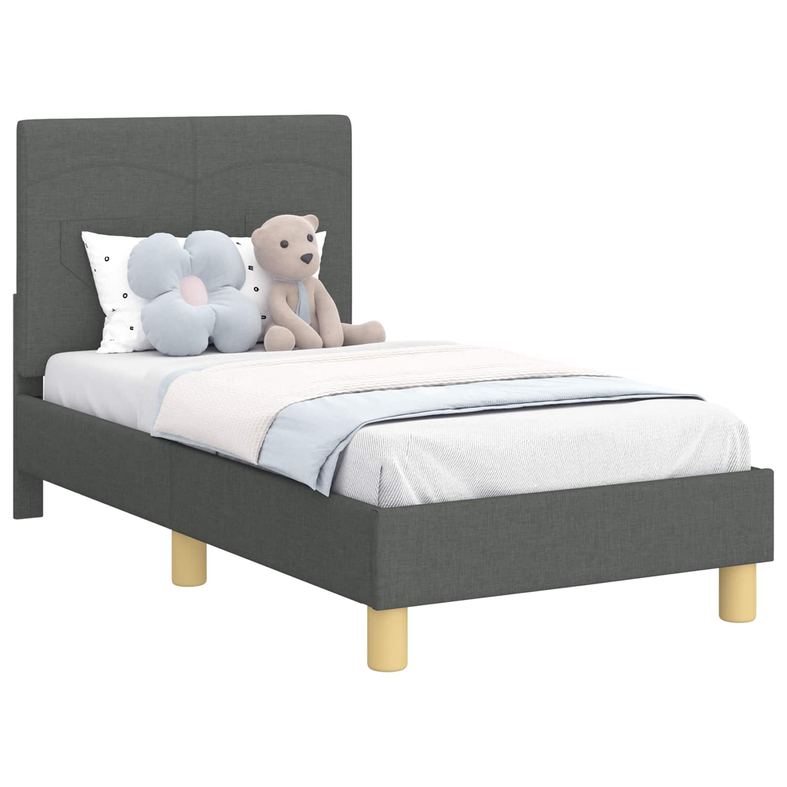 Kinderbettgestell mit Kopfteil Dunkelgrau 70 x 140 cm Stoff