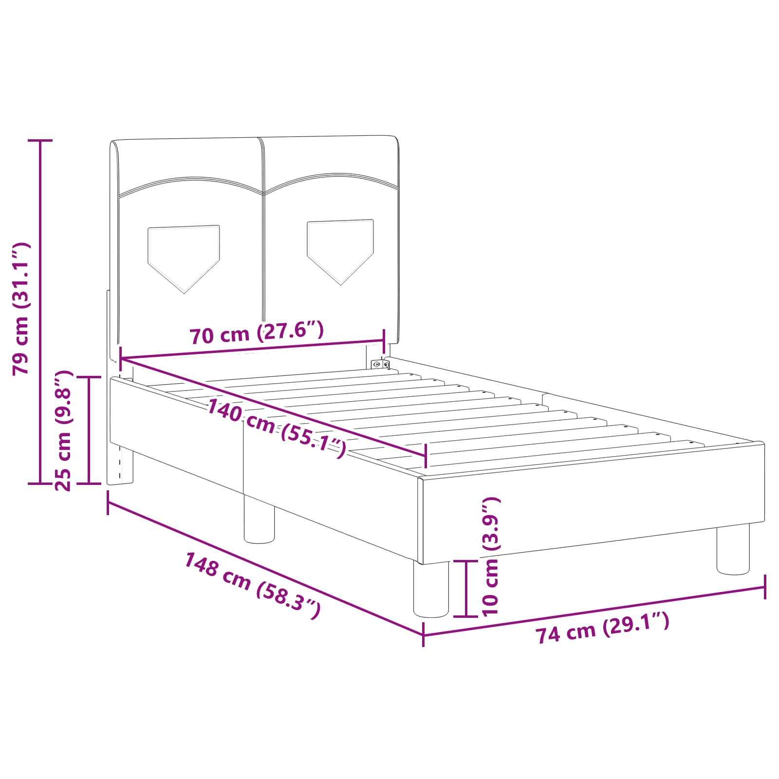 Kinderbettgestell mit Kopfteil Dunkelgrau 70 x 140 cm Stoff