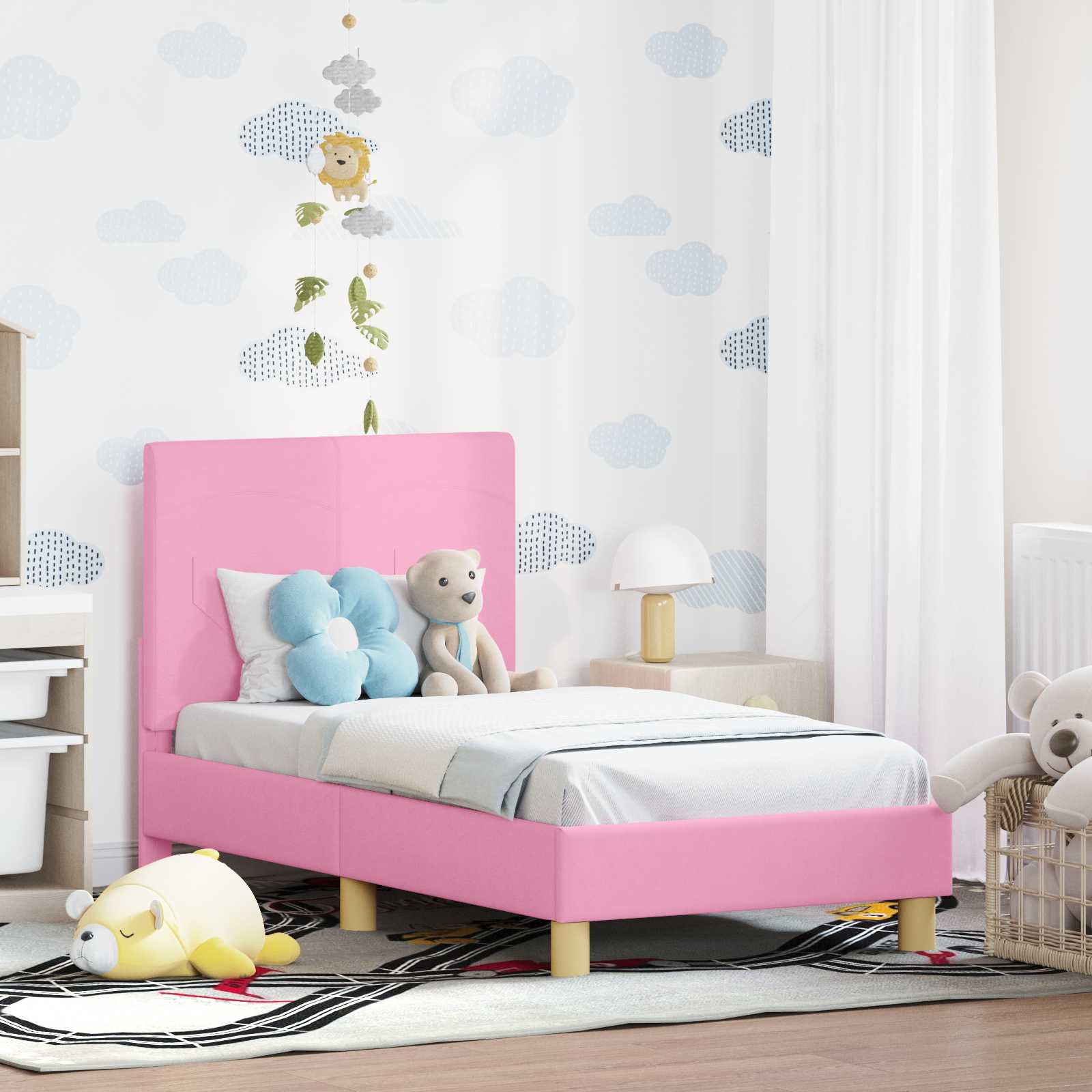 Kinderbettgestell mit Kopfteil Rosa 70 x 140 cm Stoff