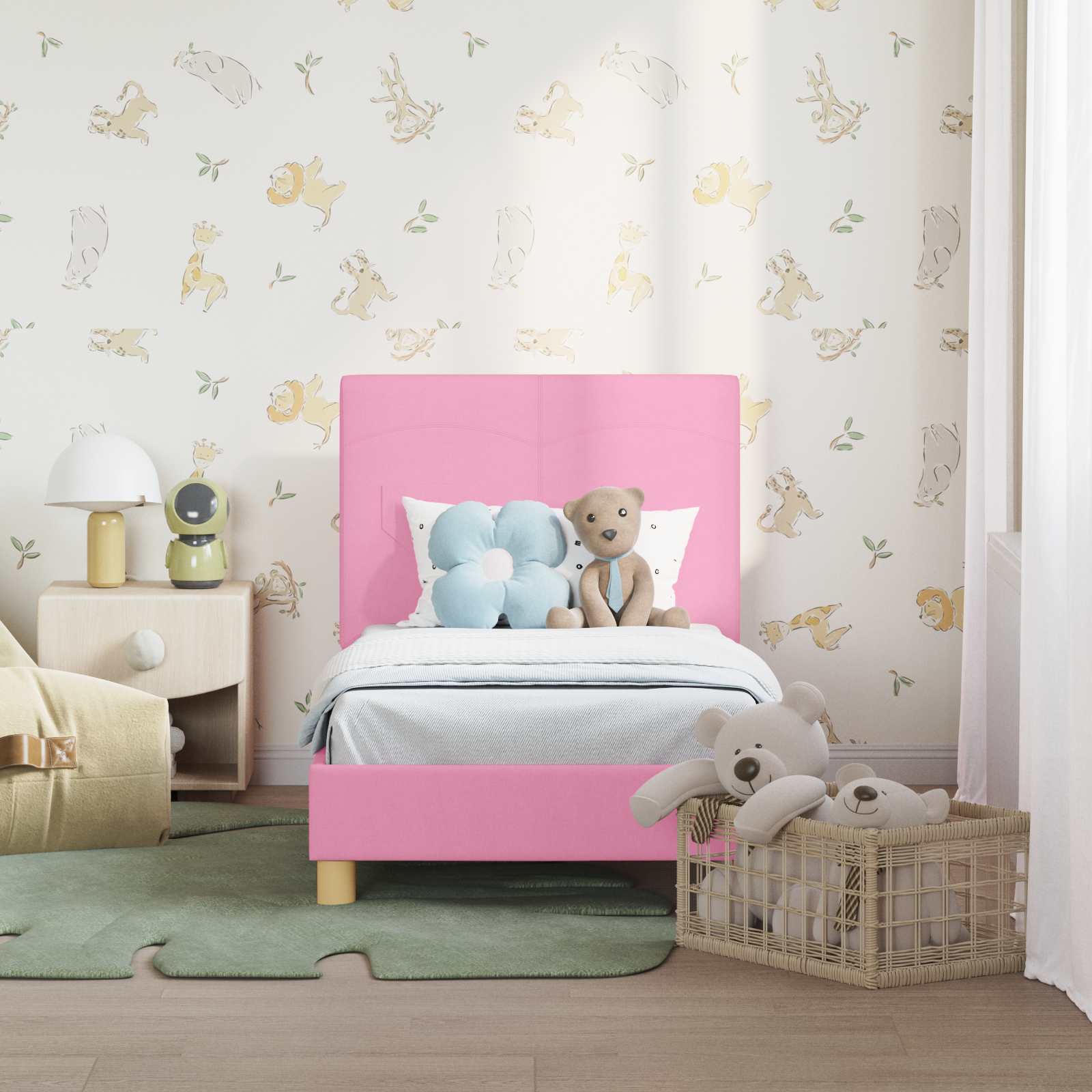 Kinderbettgestell mit Kopfteil Rosa 70 x 140 cm Stoff