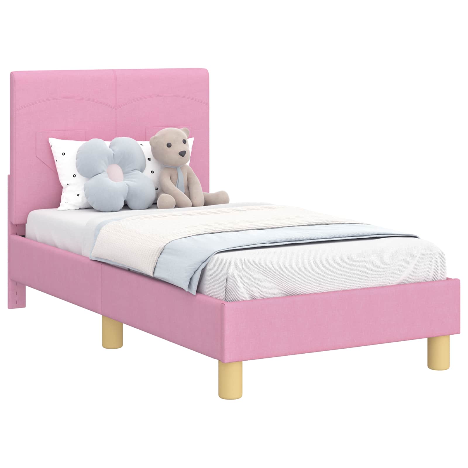 Kinderbettgestell mit Kopfteil Rosa 70 x 140 cm Stoff
