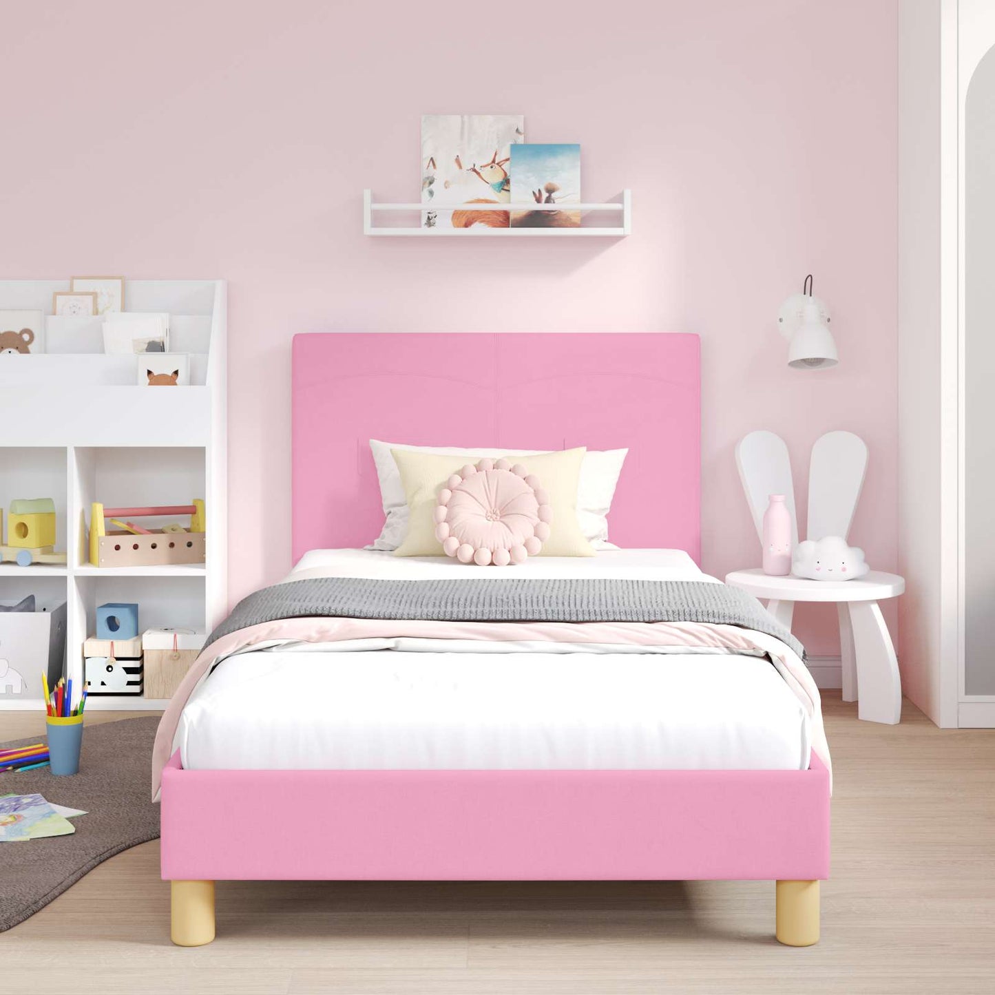 Kinderbettgestell mit Kopfteil Rosa 90 x 190 cm Stoff