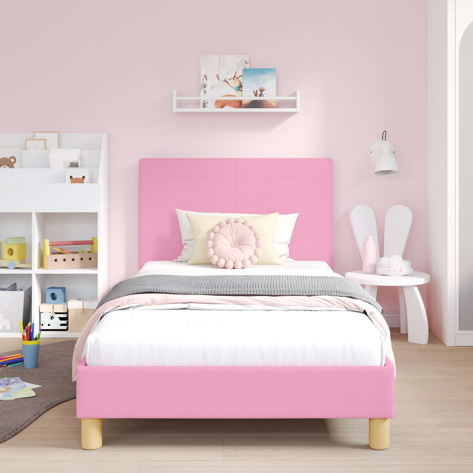 Kinderbettgestell mit Kopfteil Rosa 90 x 190 cm Stoff