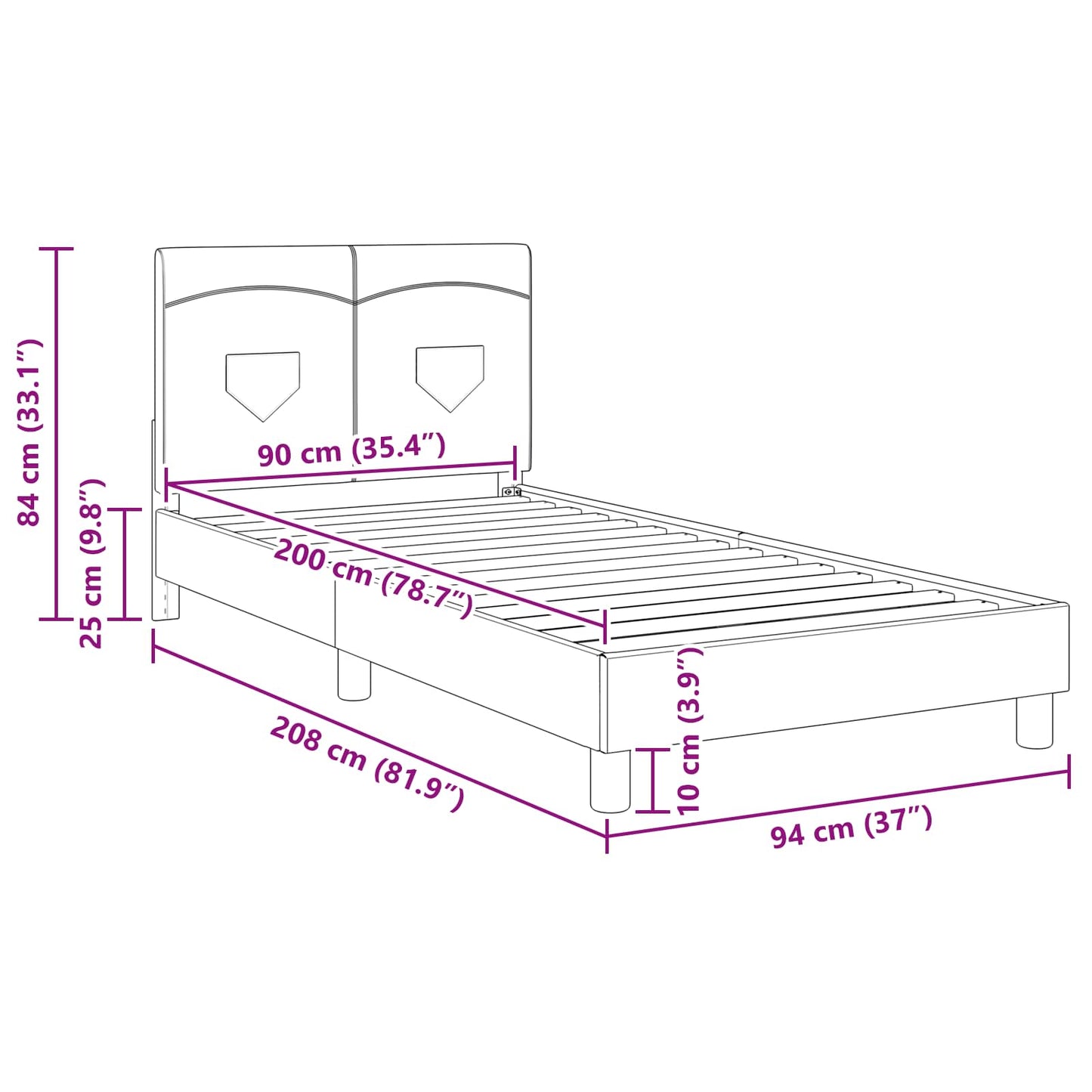 Kinderbettgestell mit Kopfteil Hellgrau 90 x 200 cm Stoff