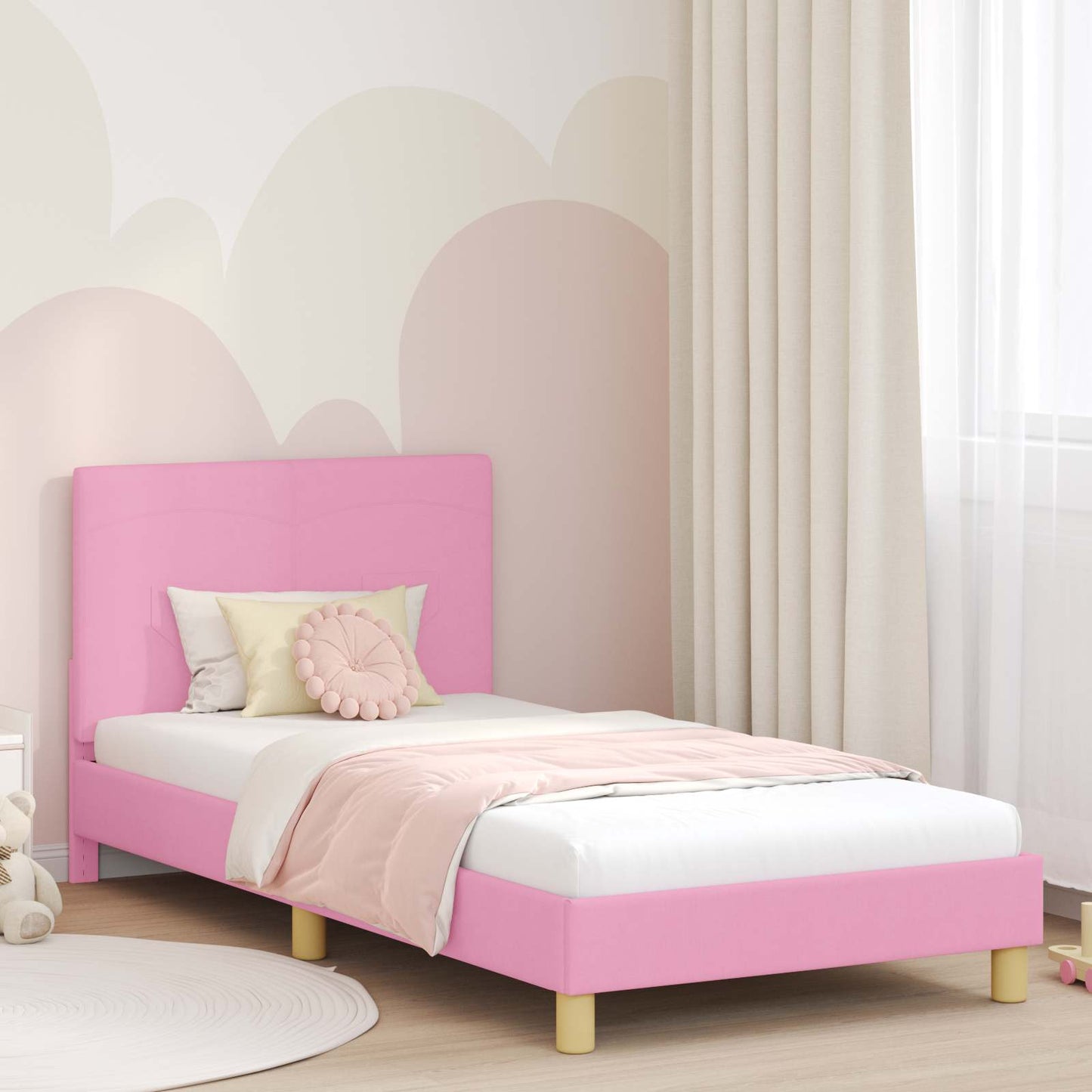 Kinderbettgestell mit Kopfteil Rosa 90 x 200 cm Stoff