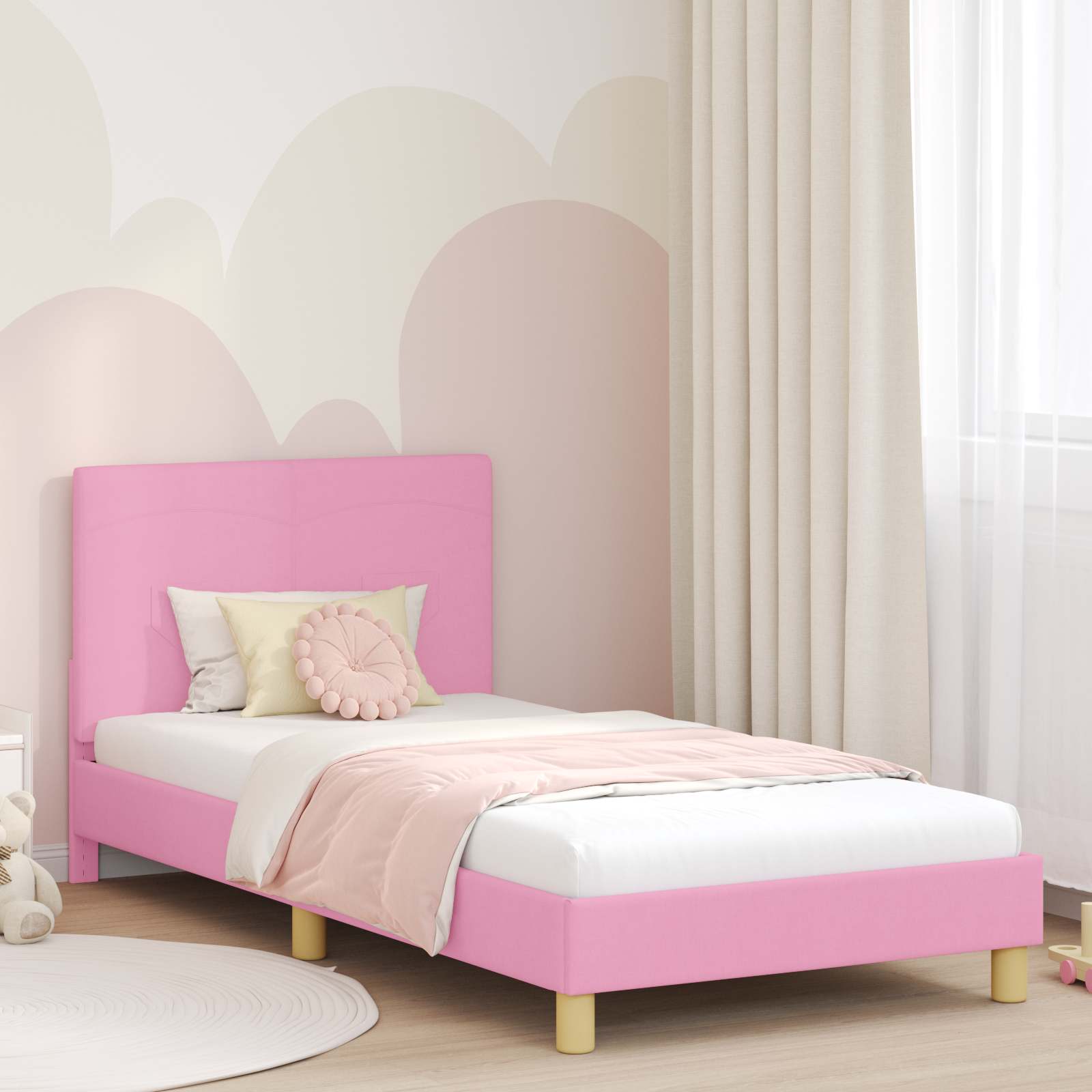 Kinderbettgestell mit Kopfteil Rosa 90 x 200 cm Stoff