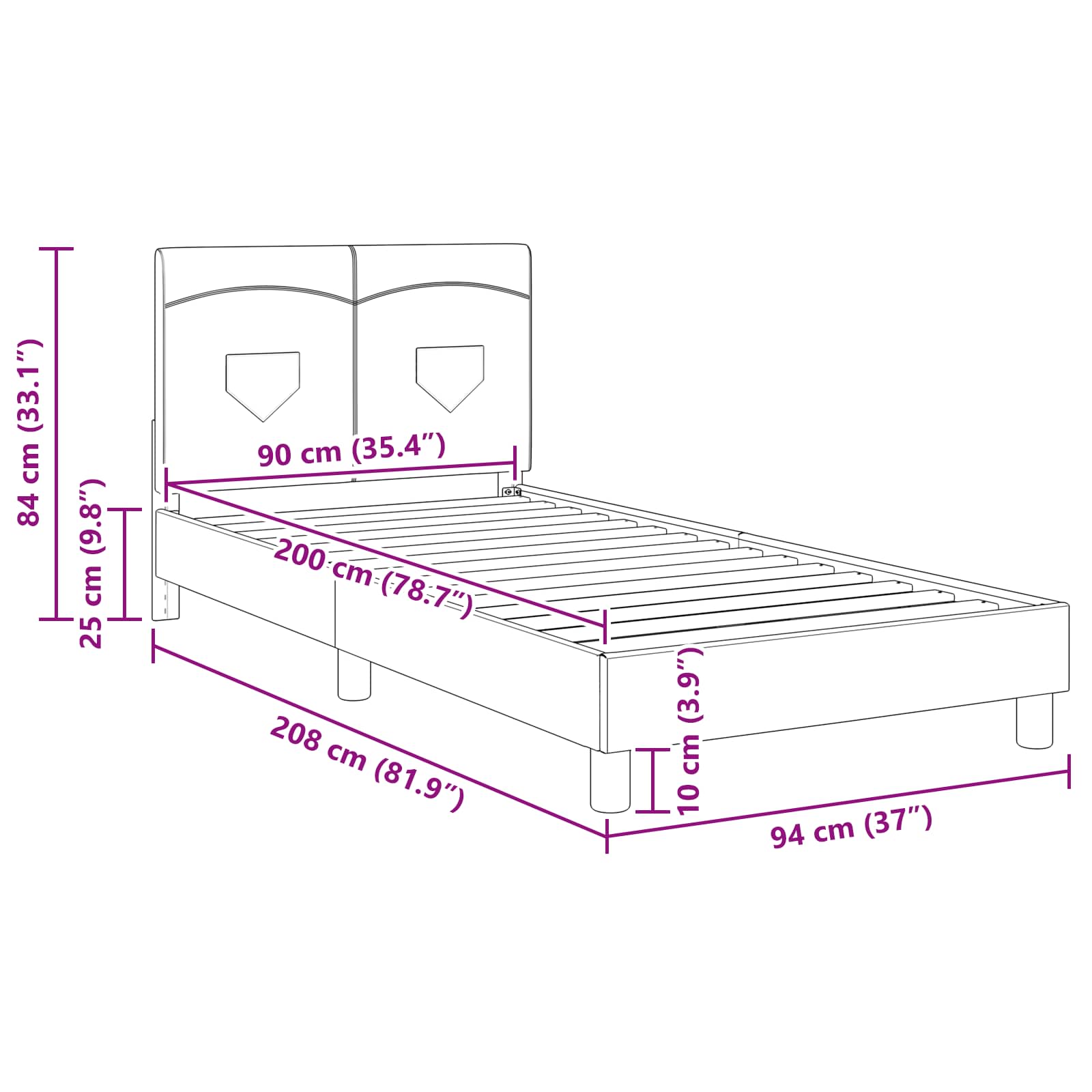 Kinderbettgestell mit Kopfteil Rosa 90 x 200 cm Stoff