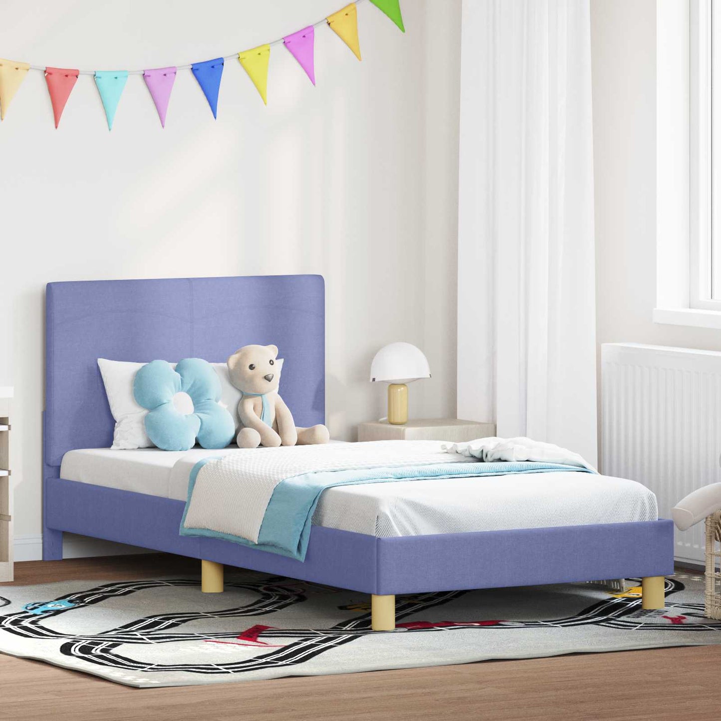 Kinderbettgestell mit Kopfteil Jeans blau 90 x 200 cm Stoff