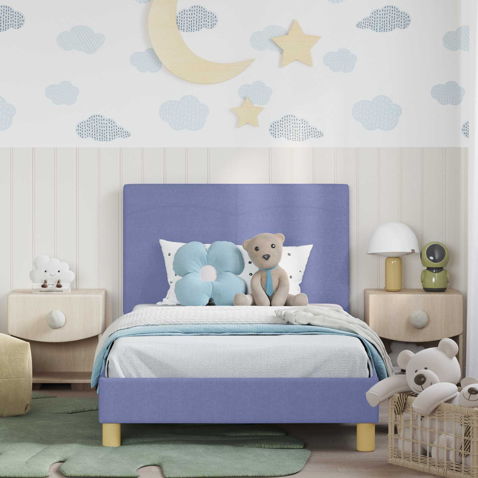 Kinderbettgestell mit Kopfteil Jeans blau 90 x 200 cm Stoff