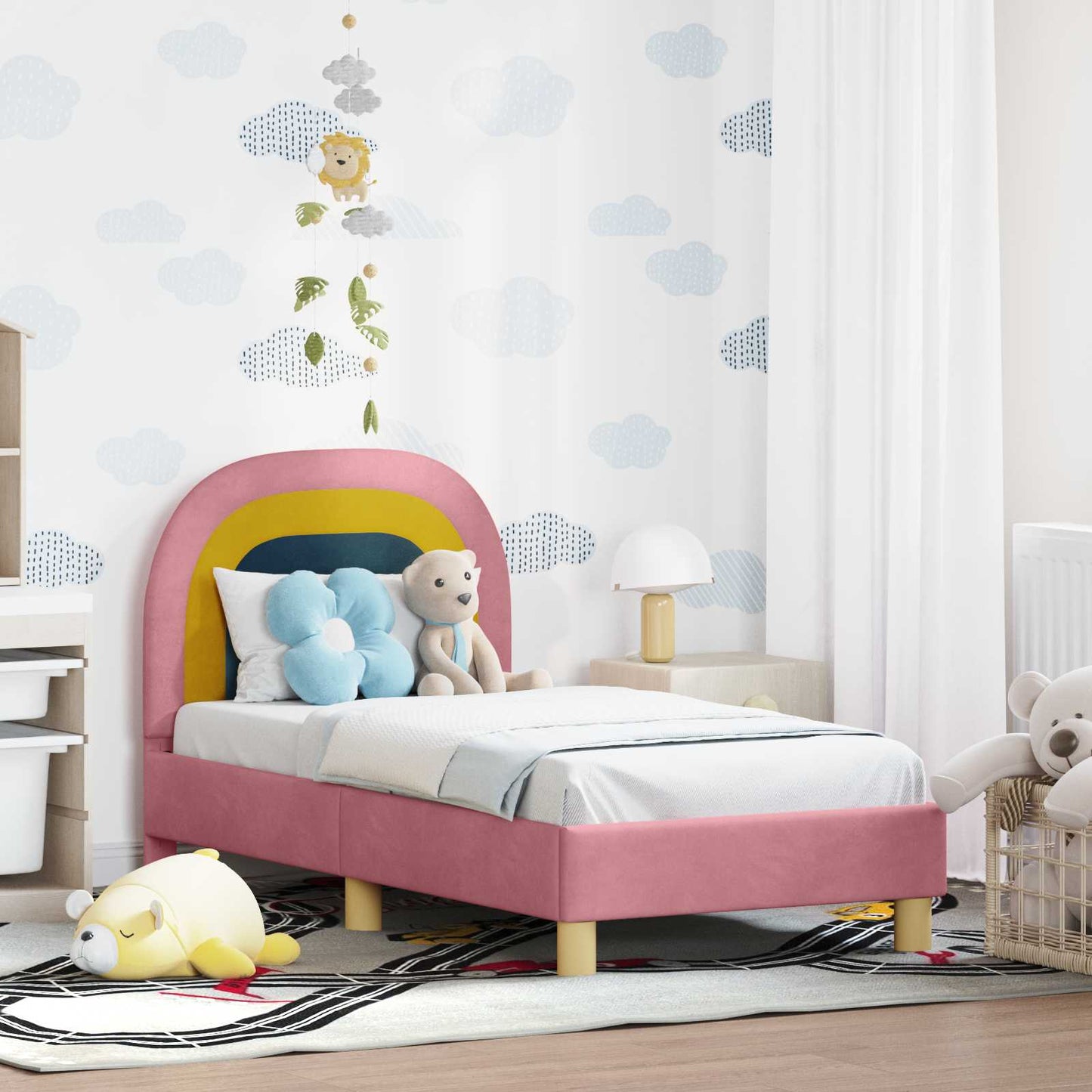 Kinderbettgestell mit Kopfteil Rosa 70 x 140 cm Samt