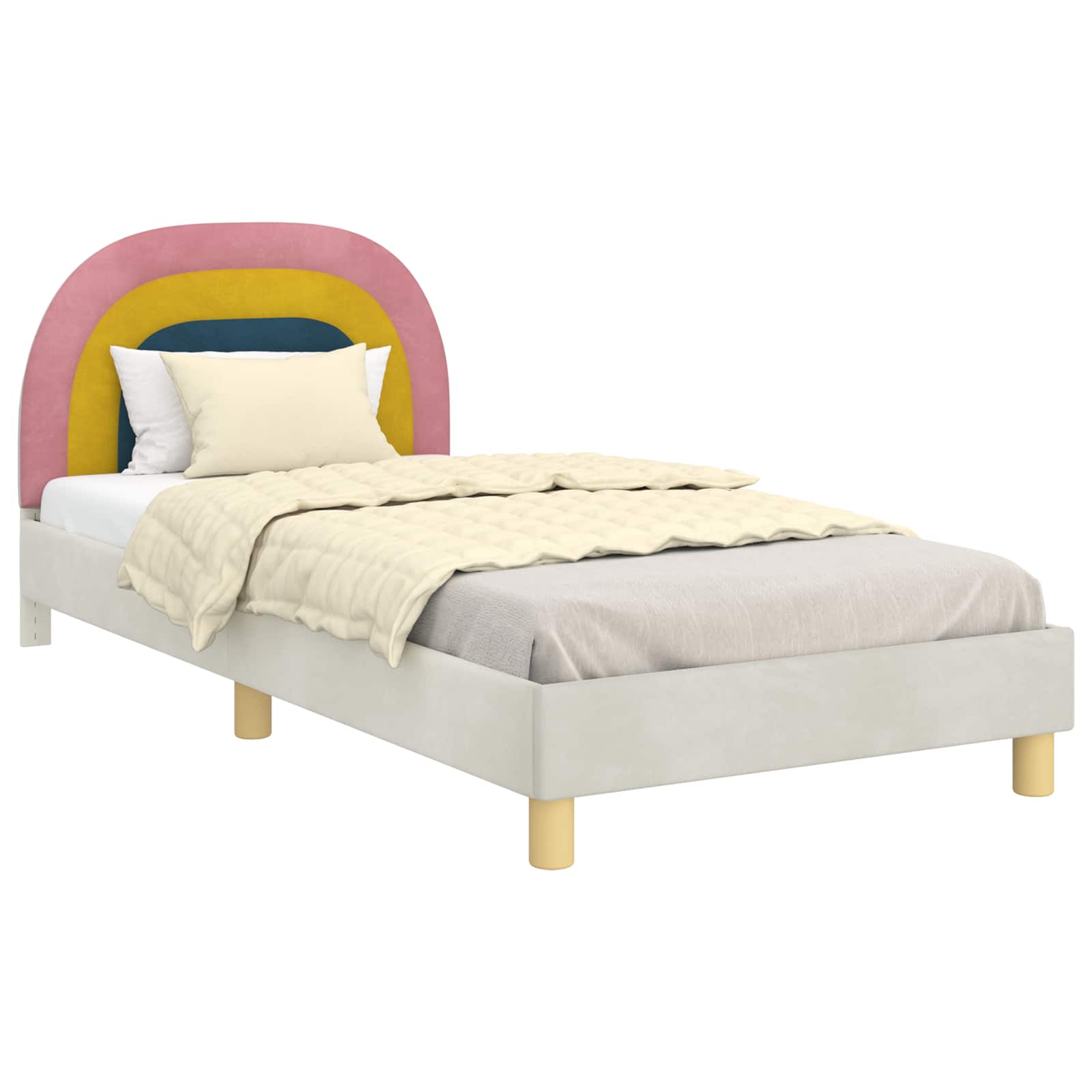 Kinderbettgestell mit Kopfteil Creme 90 x 190 cm Samt