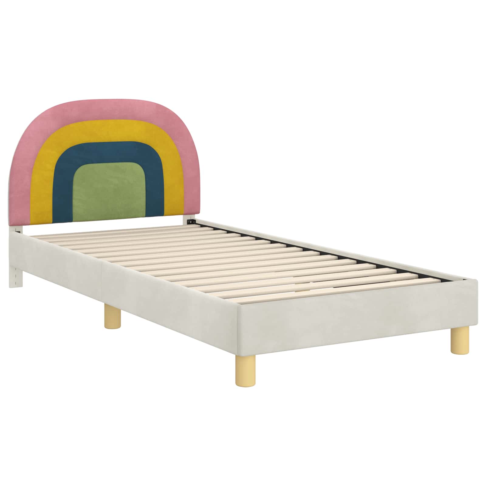 Kinderbettgestell mit Kopfteil Creme 90 x 190 cm Samt