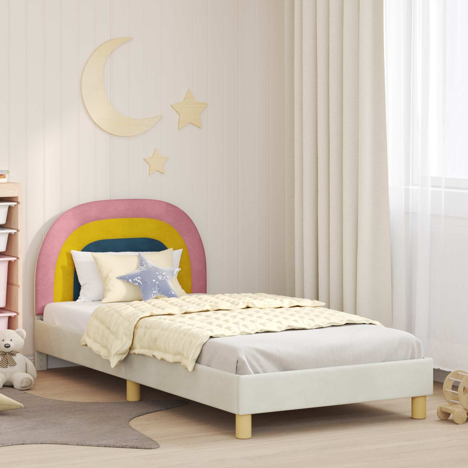 Kinderbettgestell mit Kopfteil Creme 90 x 200 cm Samt