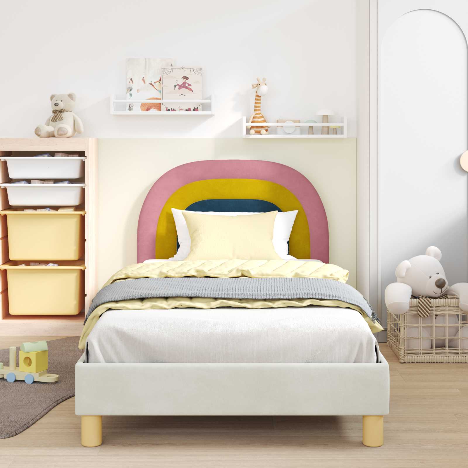 Kinderbettgestell mit Kopfteil Creme 90 x 200 cm Samt