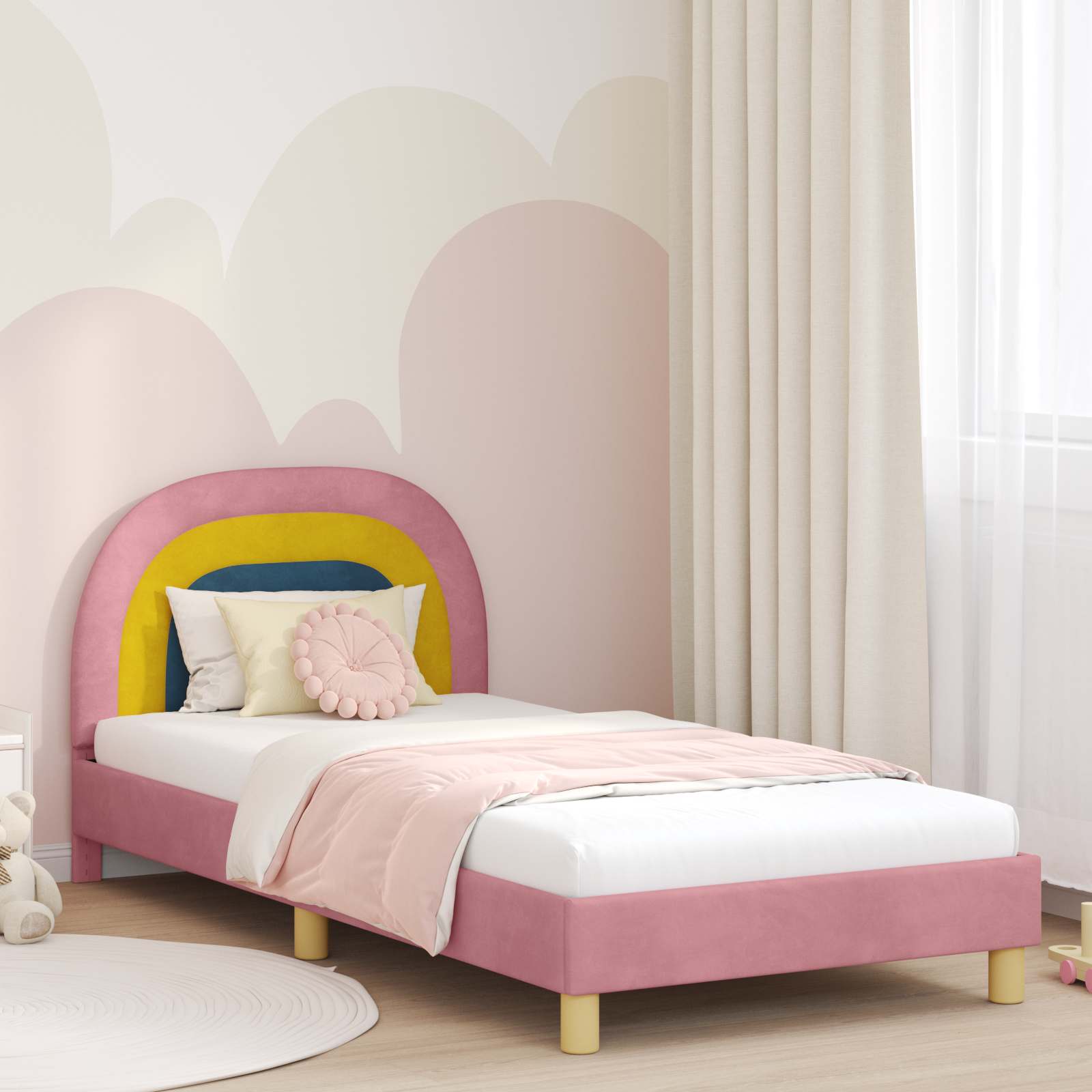 Kinderbettgestell mit Kopfteil Rosa 90 x 200 cm Samt