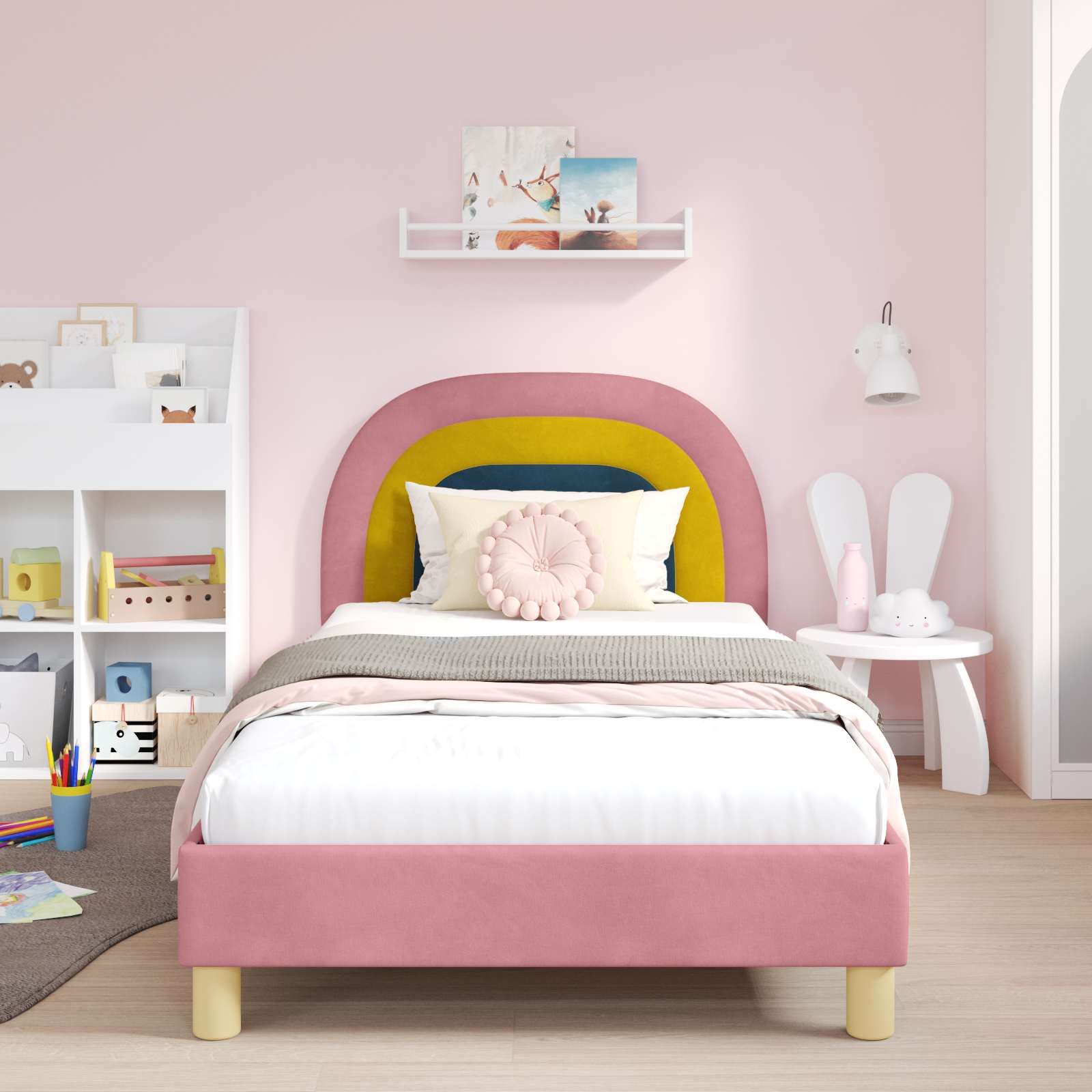 Kinderbettgestell mit Kopfteil Rosa 90 x 200 cm Samt