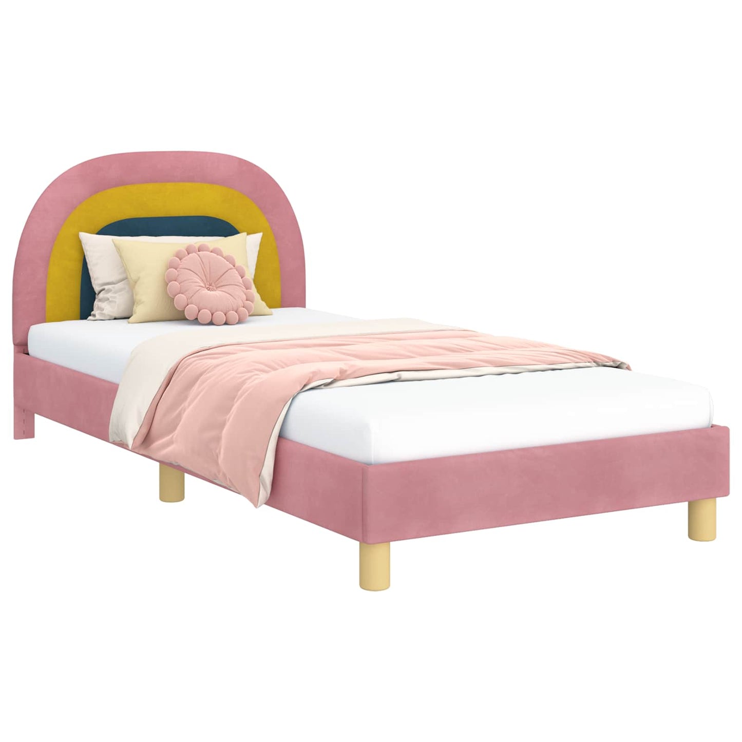 Kinderbettgestell mit Kopfteil Rosa 90 x 200 cm Samt